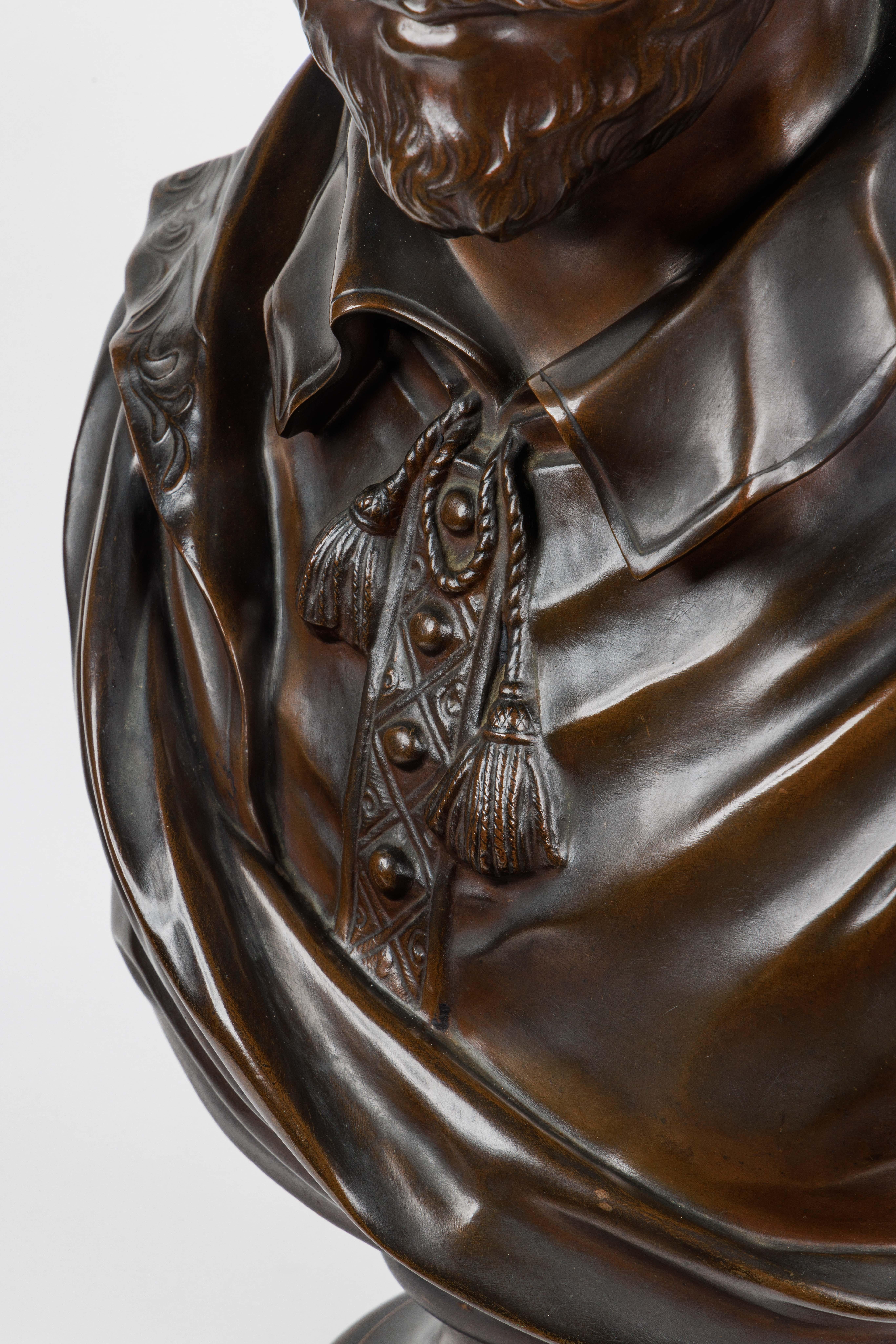 Monumentale französische patinierte Bronzebüste von William Shakespeare aus der Zeit von Houdon, nach Houdon im Angebot 1