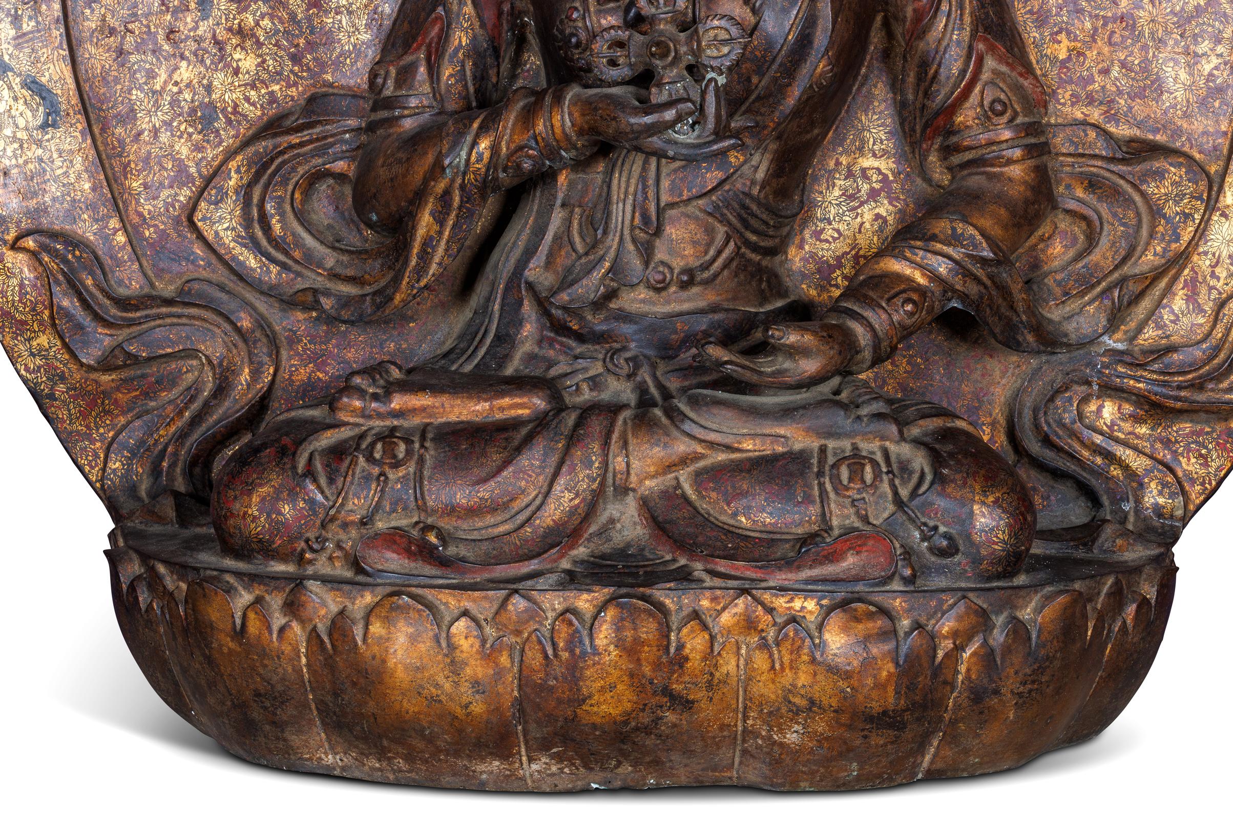 Monumentale Ornamente Buddha-Skulptur aus vergoldeter und lackierter Bronze von Vajravidarana, Vajravidarana im Angebot 2