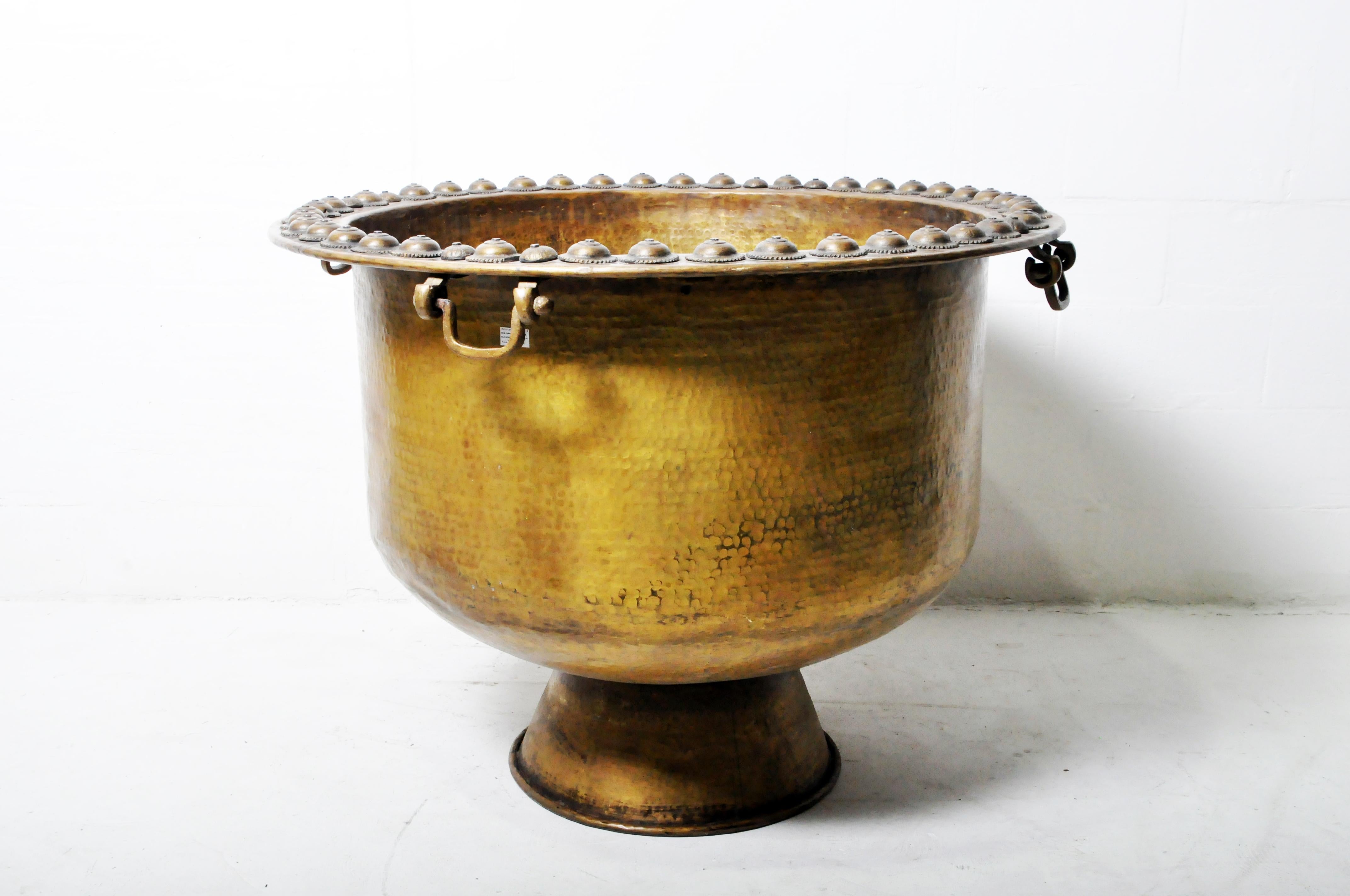 Indian Monumental Hammered Brass Rain Collection Bowl For Sale