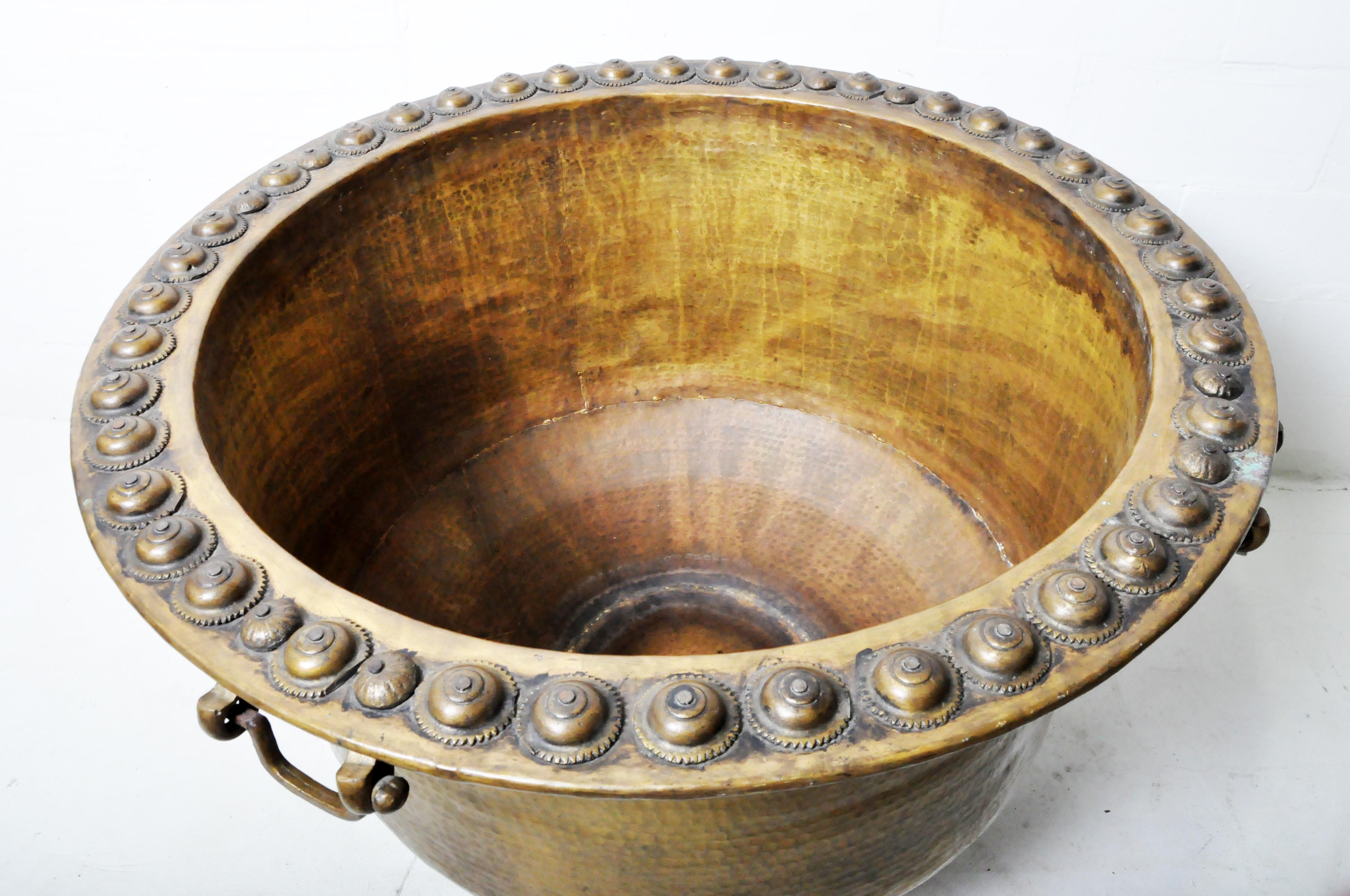 Monumental Hammered Brass Rain Collection Bowl For Sale 1