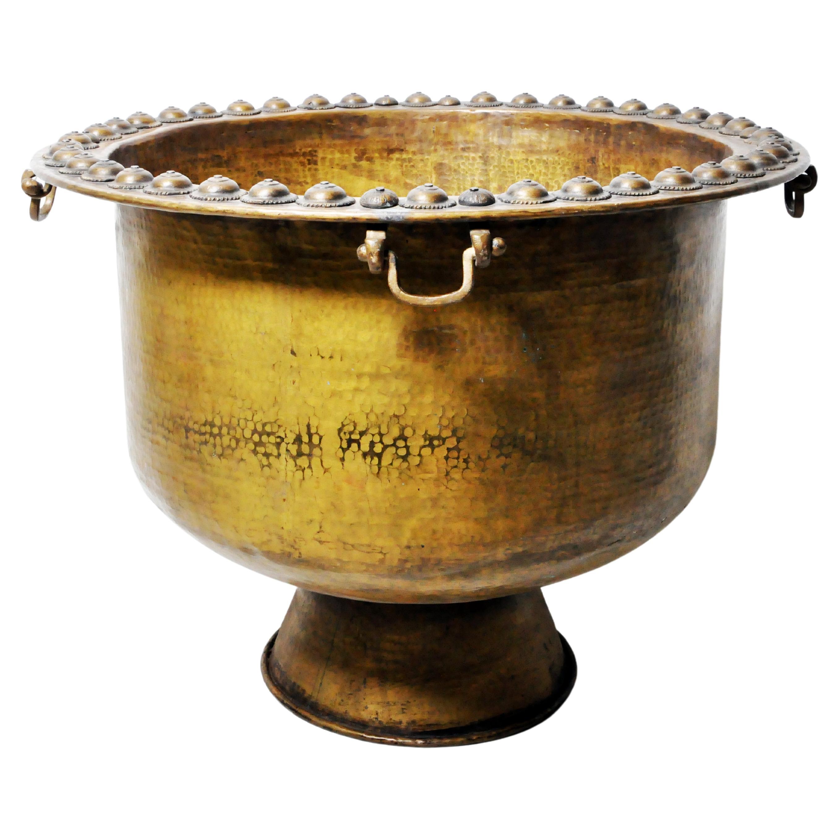 Monumental Hammered Brass Rain Collection Bowl For Sale