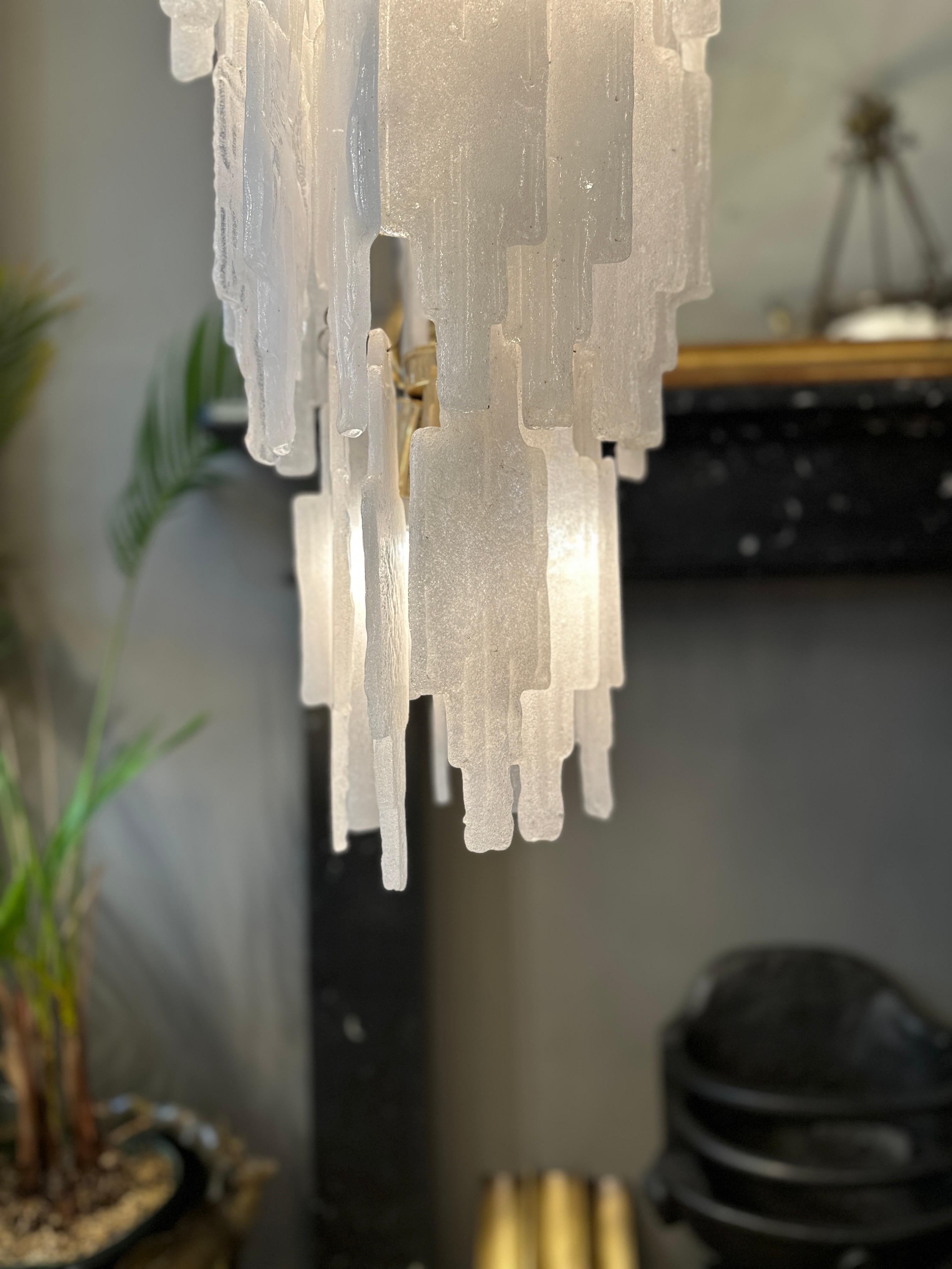 A Monumental Italian Murano Glass Waterfall Cascade Pendant By Poliarte  For Sale 5