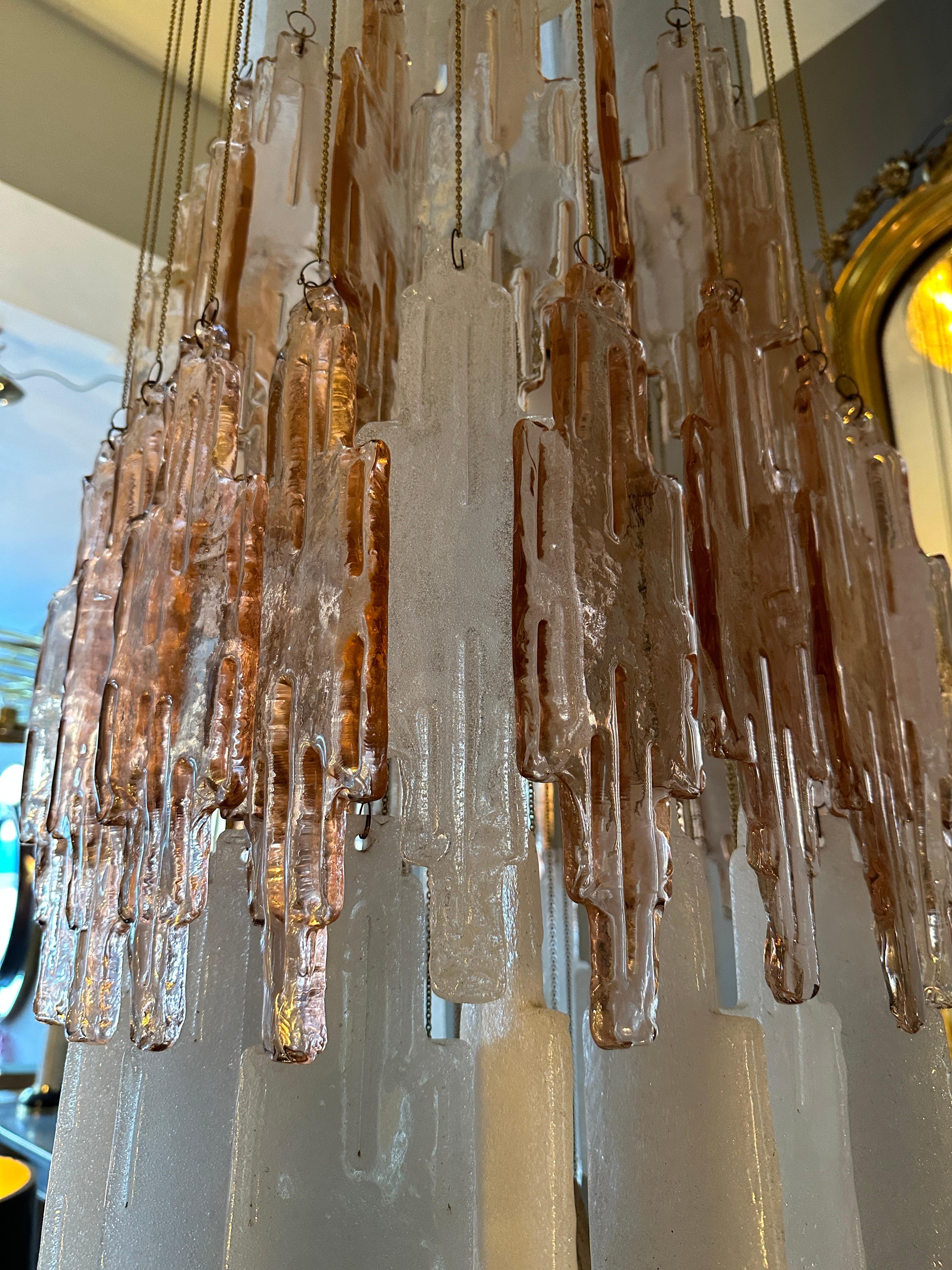A Monumental Italian Murano Glass Waterfall Cascade Pendant By Poliarte For Sale 8