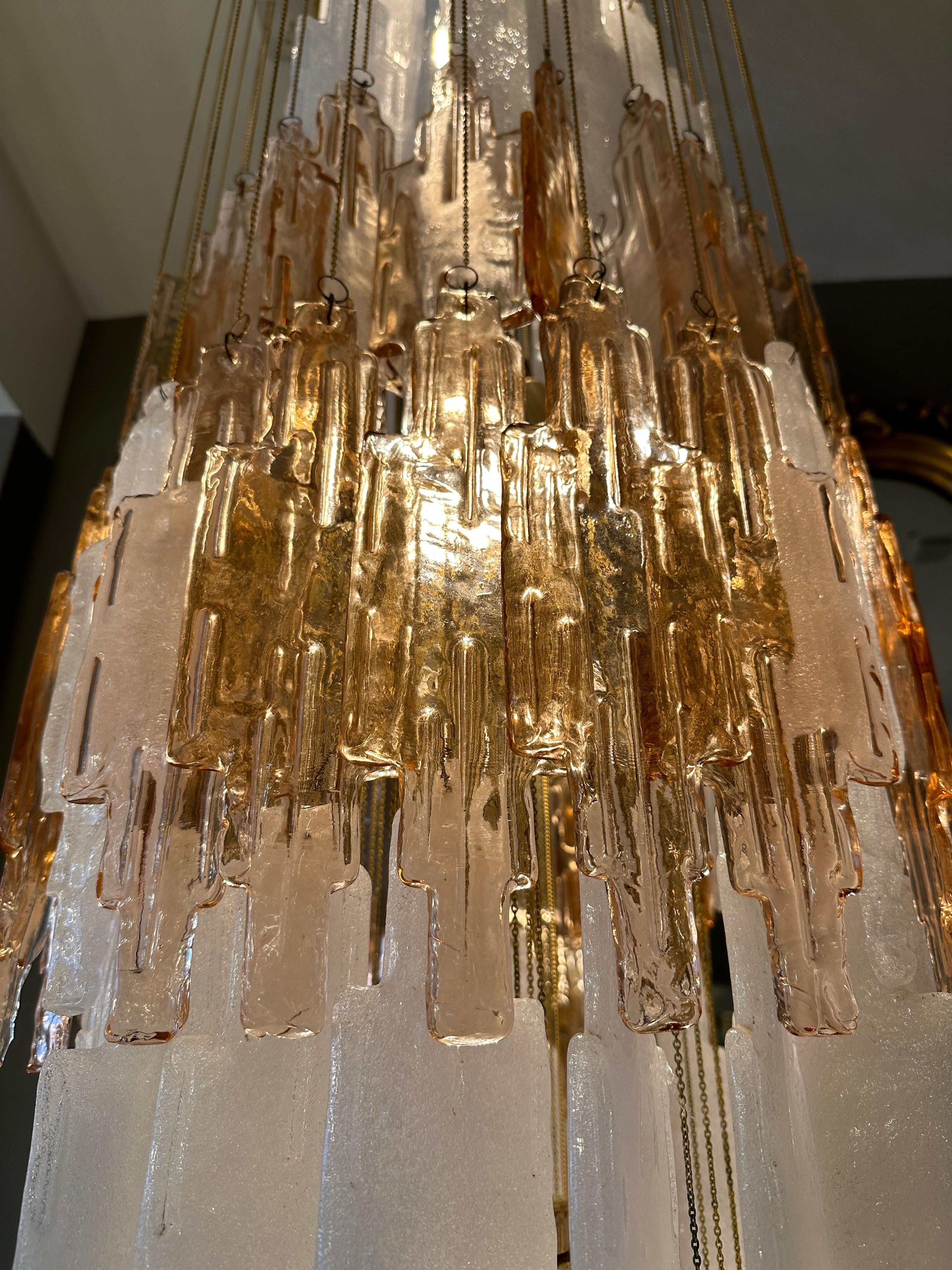 A Monumental Italian Murano Glass Waterfall Cascade Pendant By Poliarte  For Sale 2