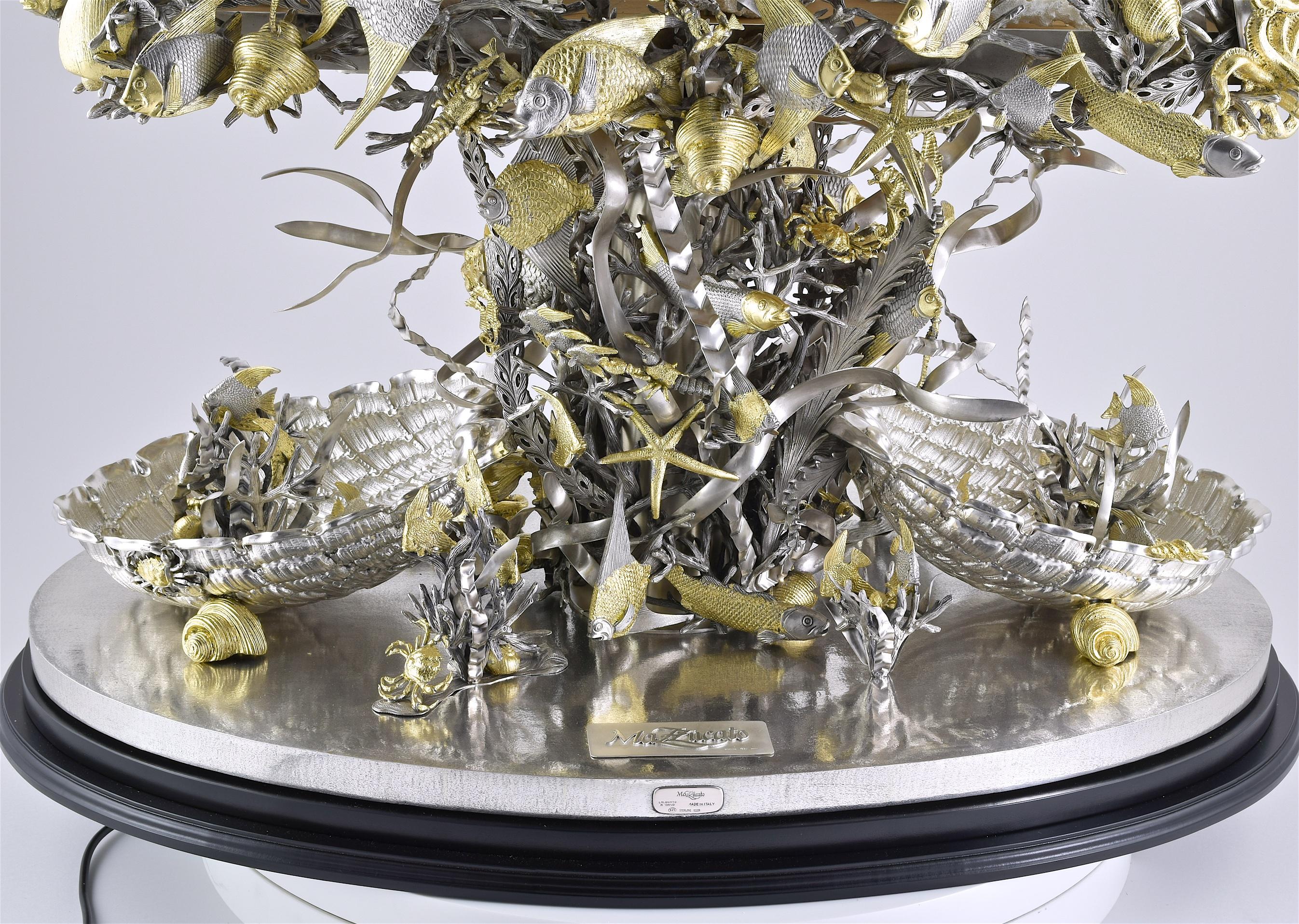 A monumental Italian part gilded sterling silver aquarium. For Sale 3