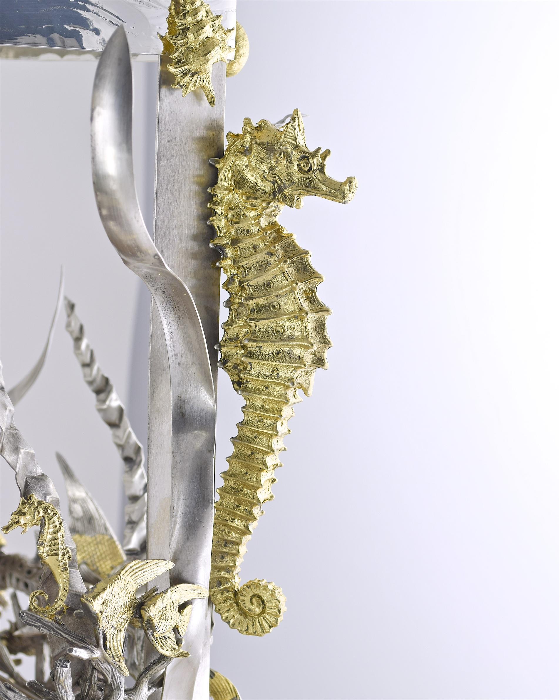 A monumental Italian part gilded sterling silver aquarium. For Sale 10