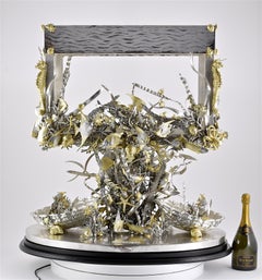 A monumental Italian part gilded sterling silver aquarium.