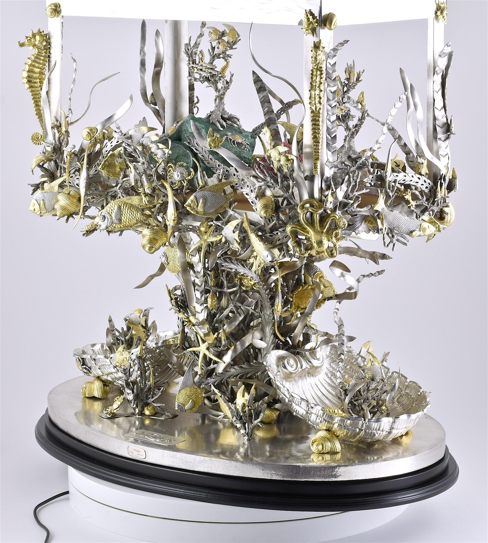 Baroque A monumental Italian part gilded sterling silver aquarium. For Sale