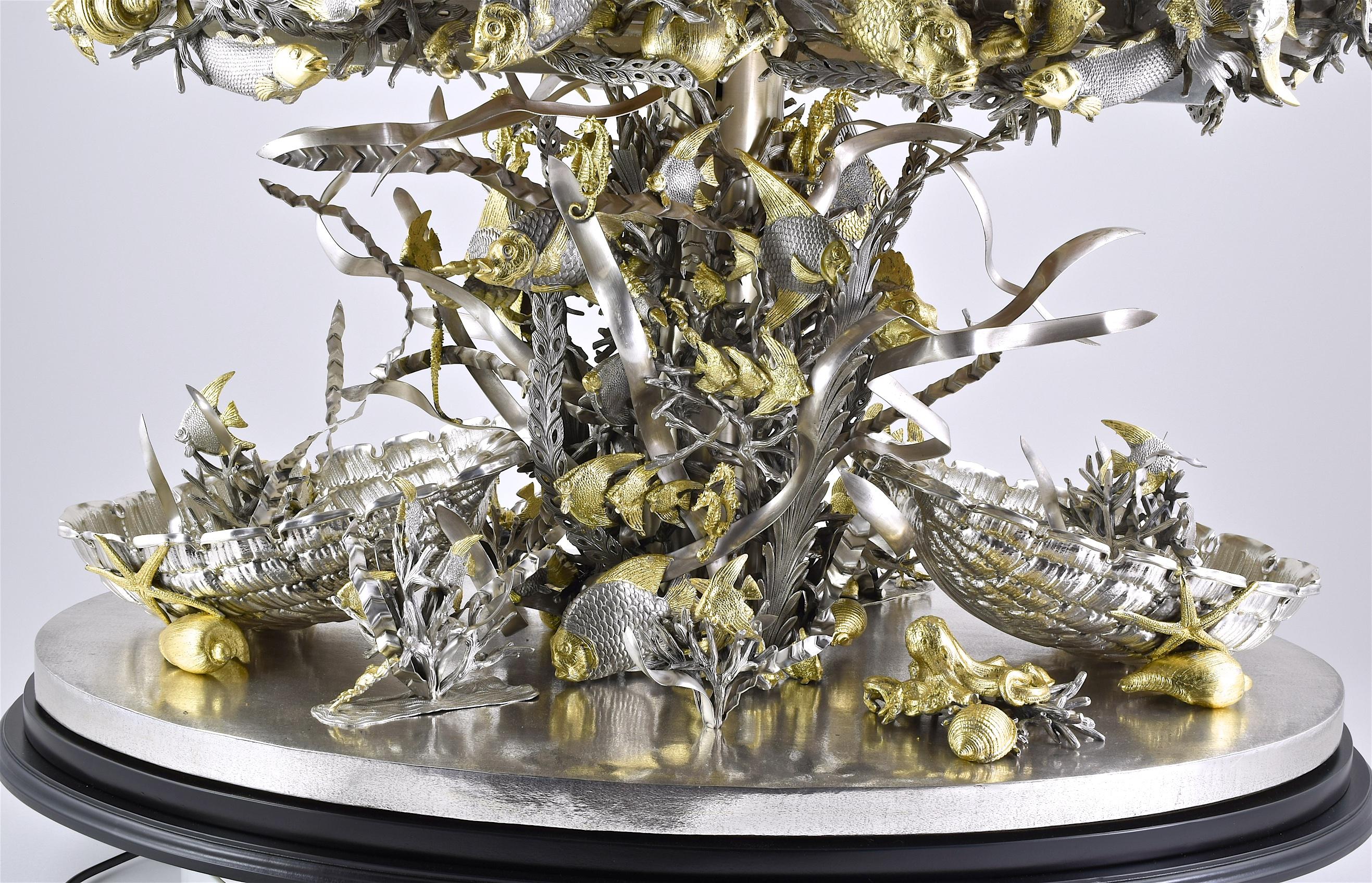 Cast A monumental Italian part gilded sterling silver aquarium. For Sale