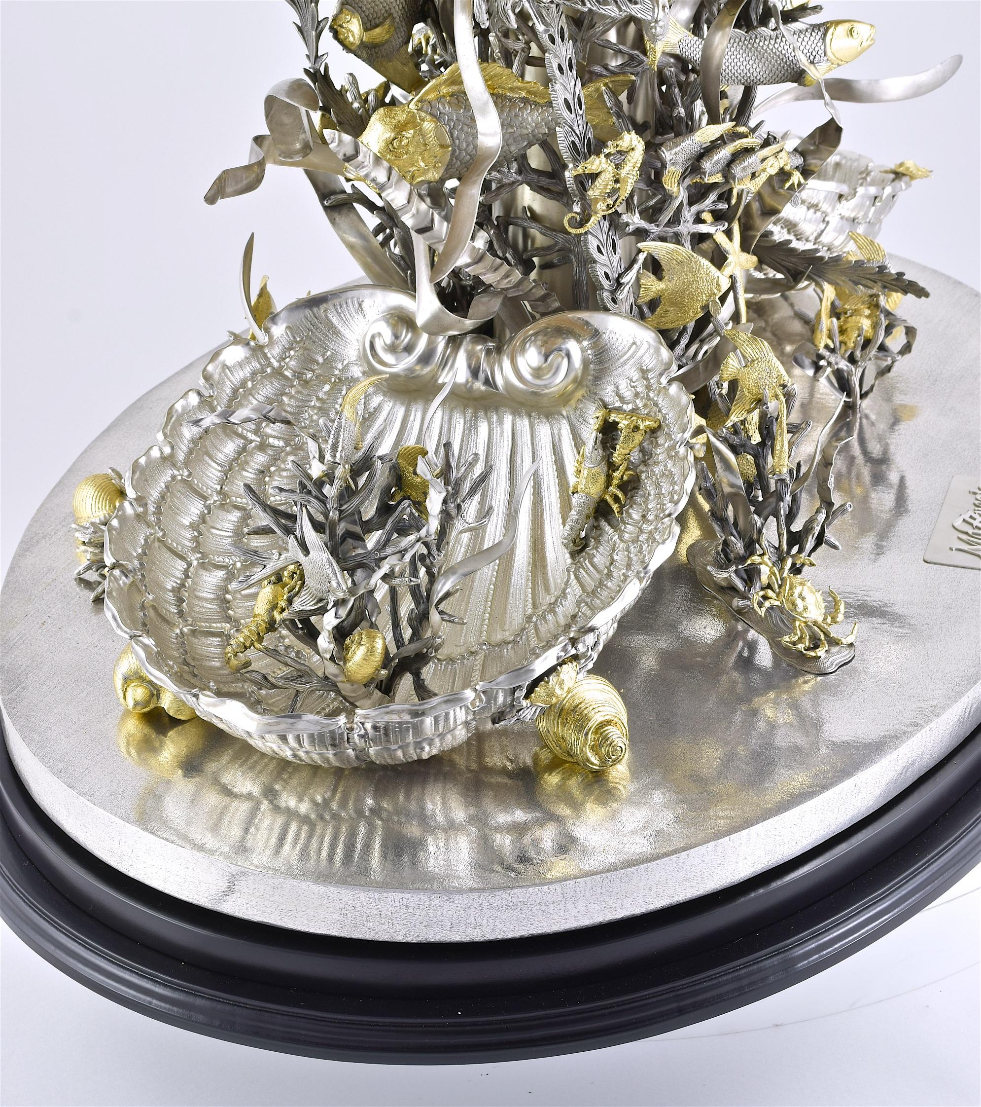 Sterling Silver A monumental Italian part gilded sterling silver aquarium. For Sale