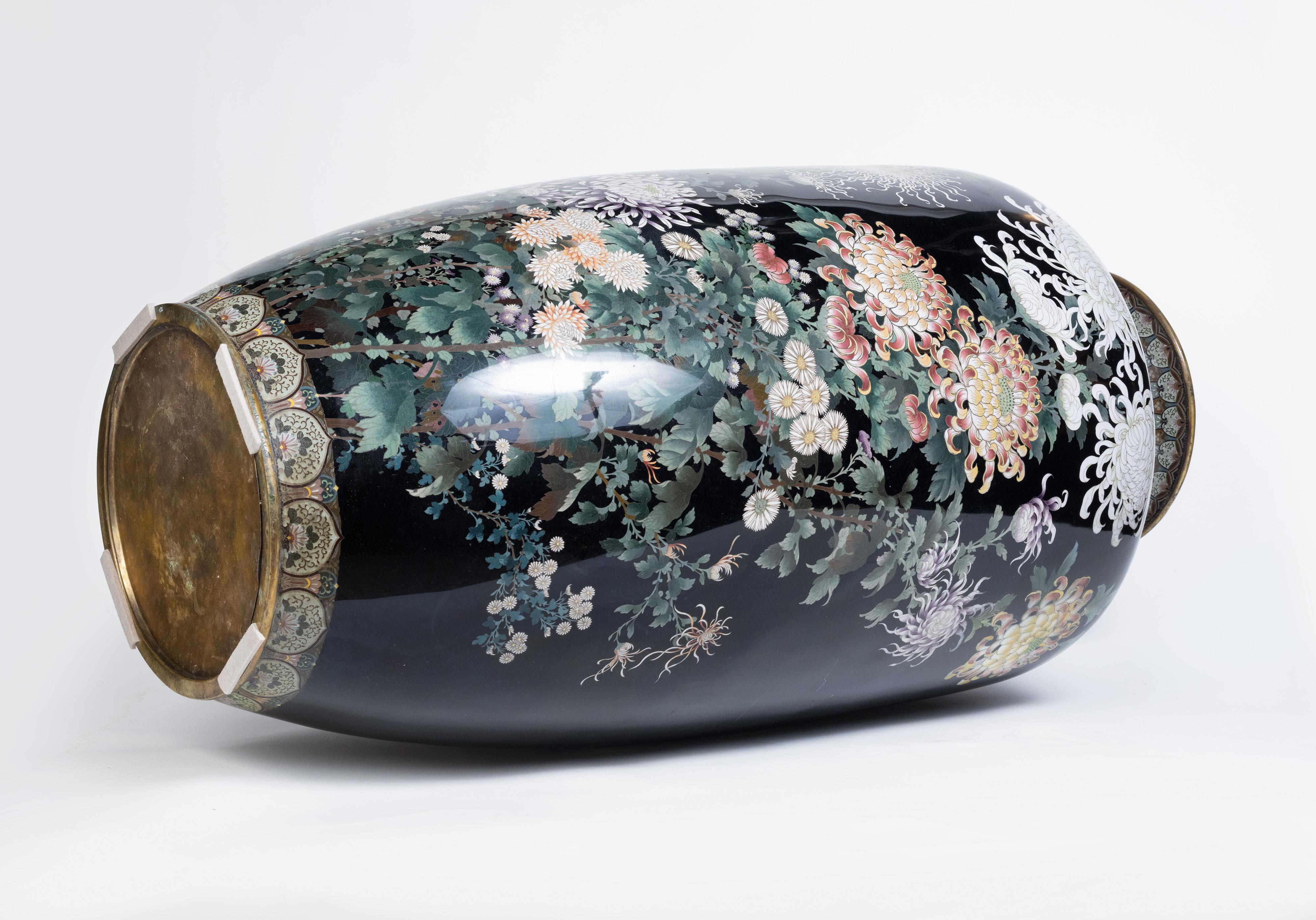 Meiji A Monumental Japanese Cloisonne Enamel Vase, Attributed to Hayashi Kodenji For Sale