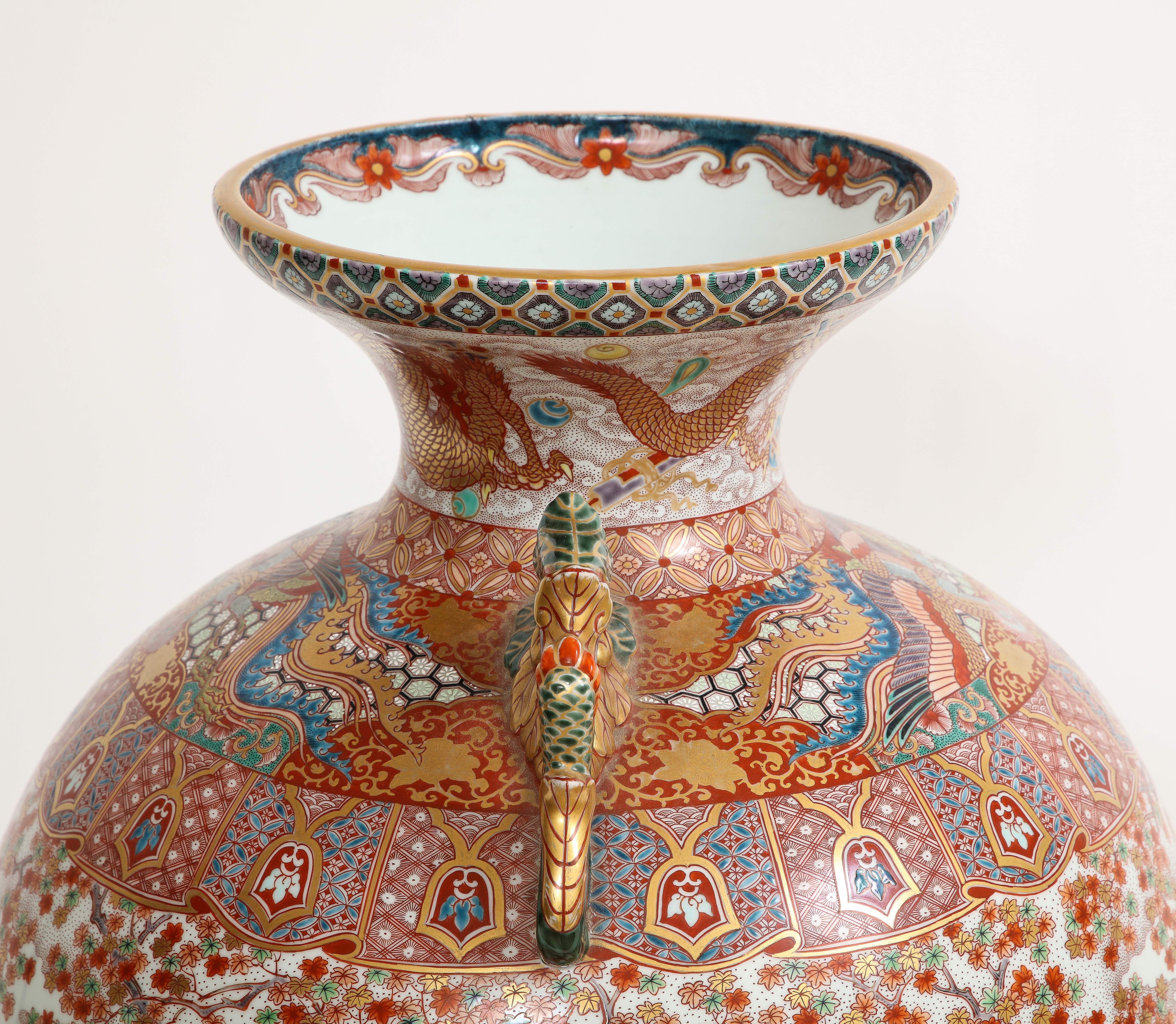Monumental Japanese Kutani Porcelain Vase, Meiji/Taisho Period, Signed For Sale 5