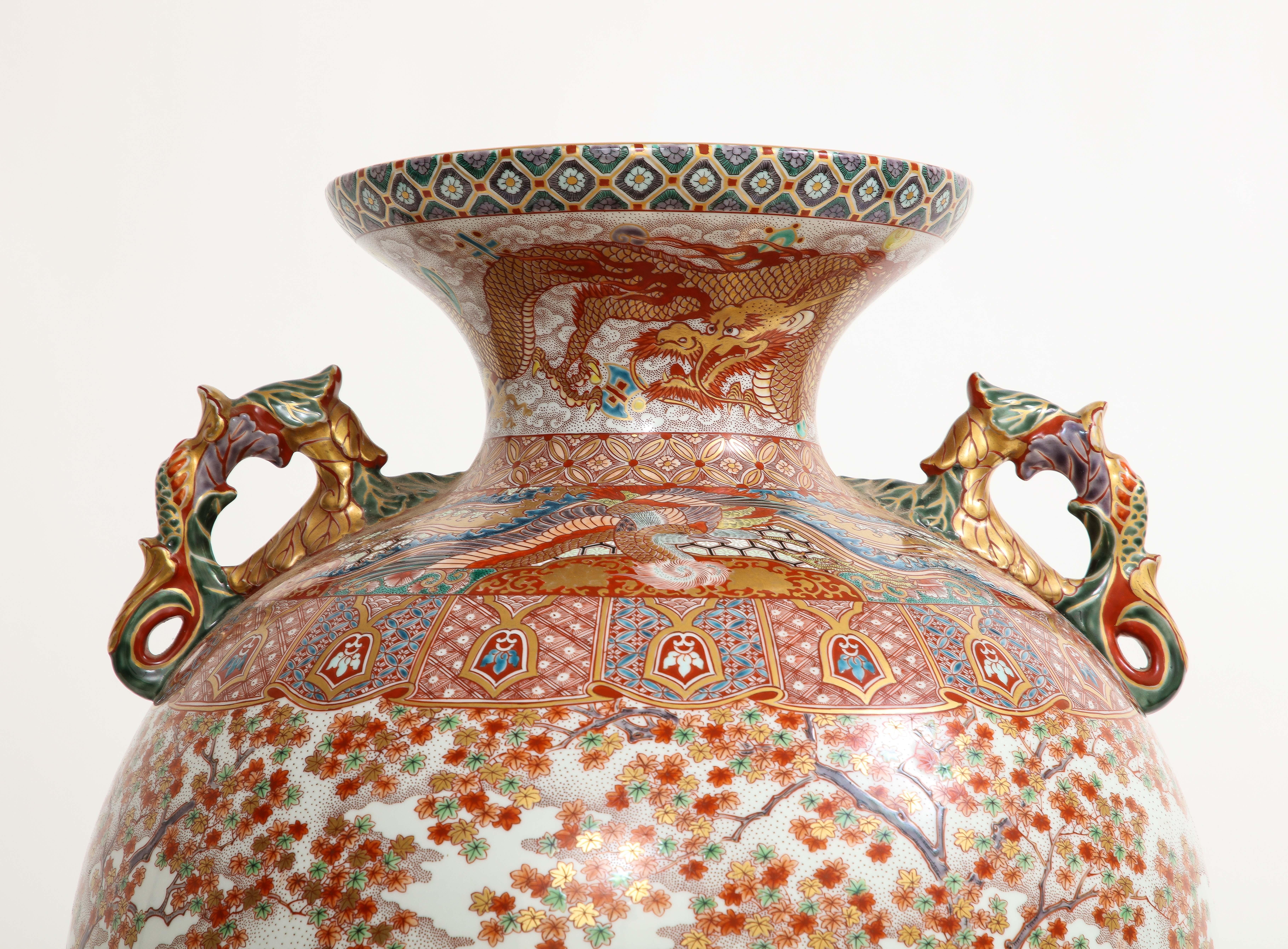Monumental Japanese Kutani Porcelain Vase, Meiji/Taisho Period, Signed For Sale 7