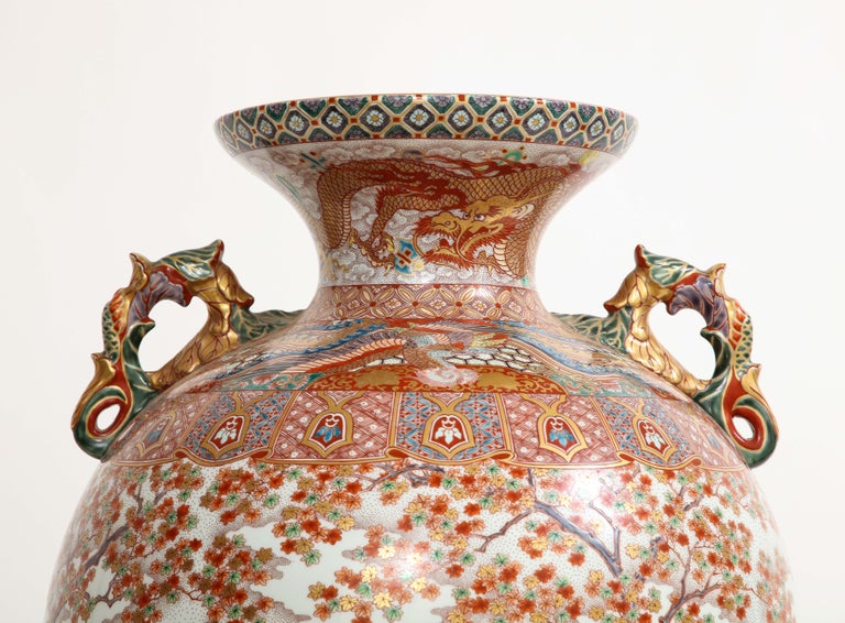 Monumental Japanese Kutani Porcelain Vase, Meiji/Taisho Period, Signed For Sale 8