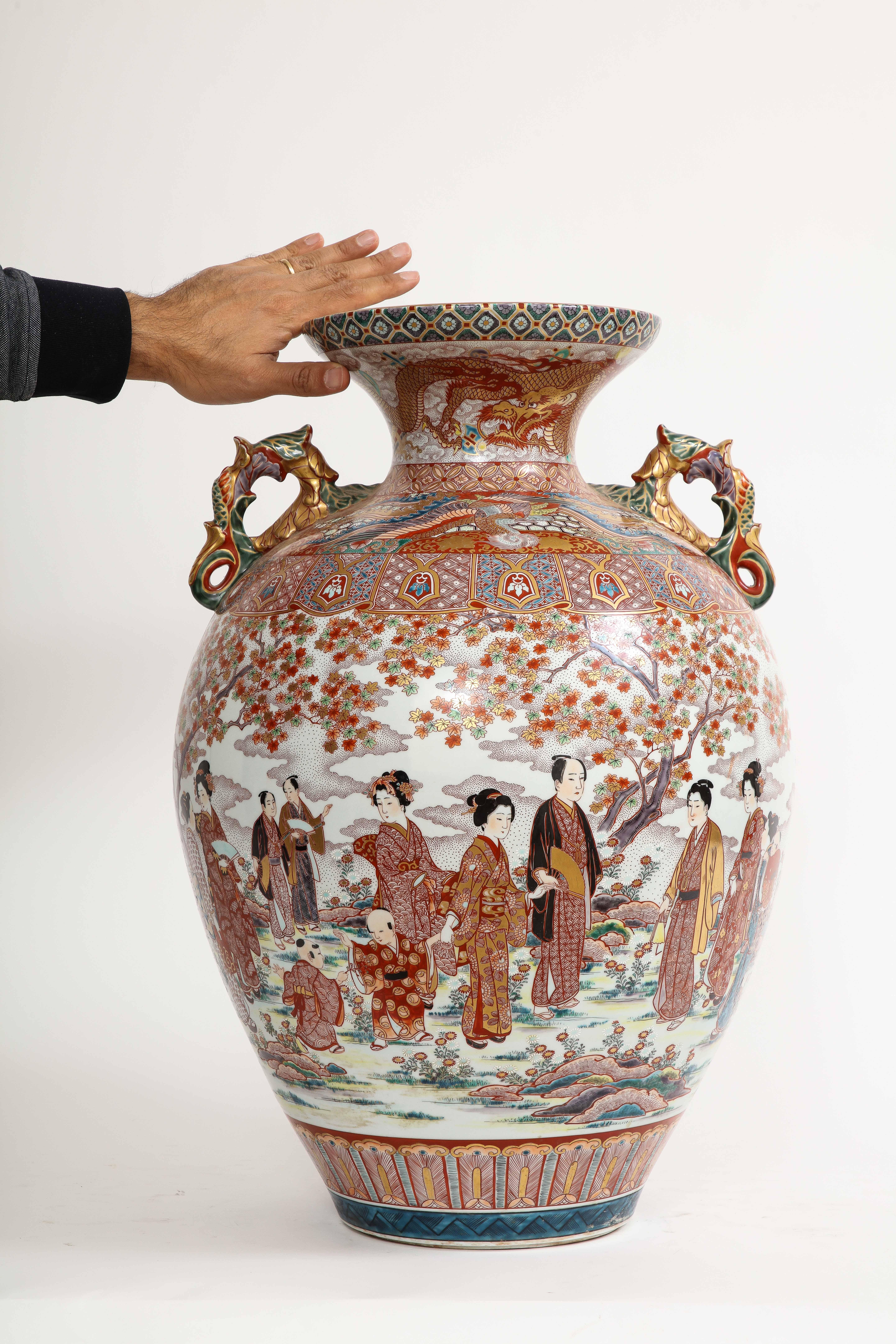 Monumental Japanese Kutani Porcelain Vase, Meiji/Taisho Period, Signed For Sale 12