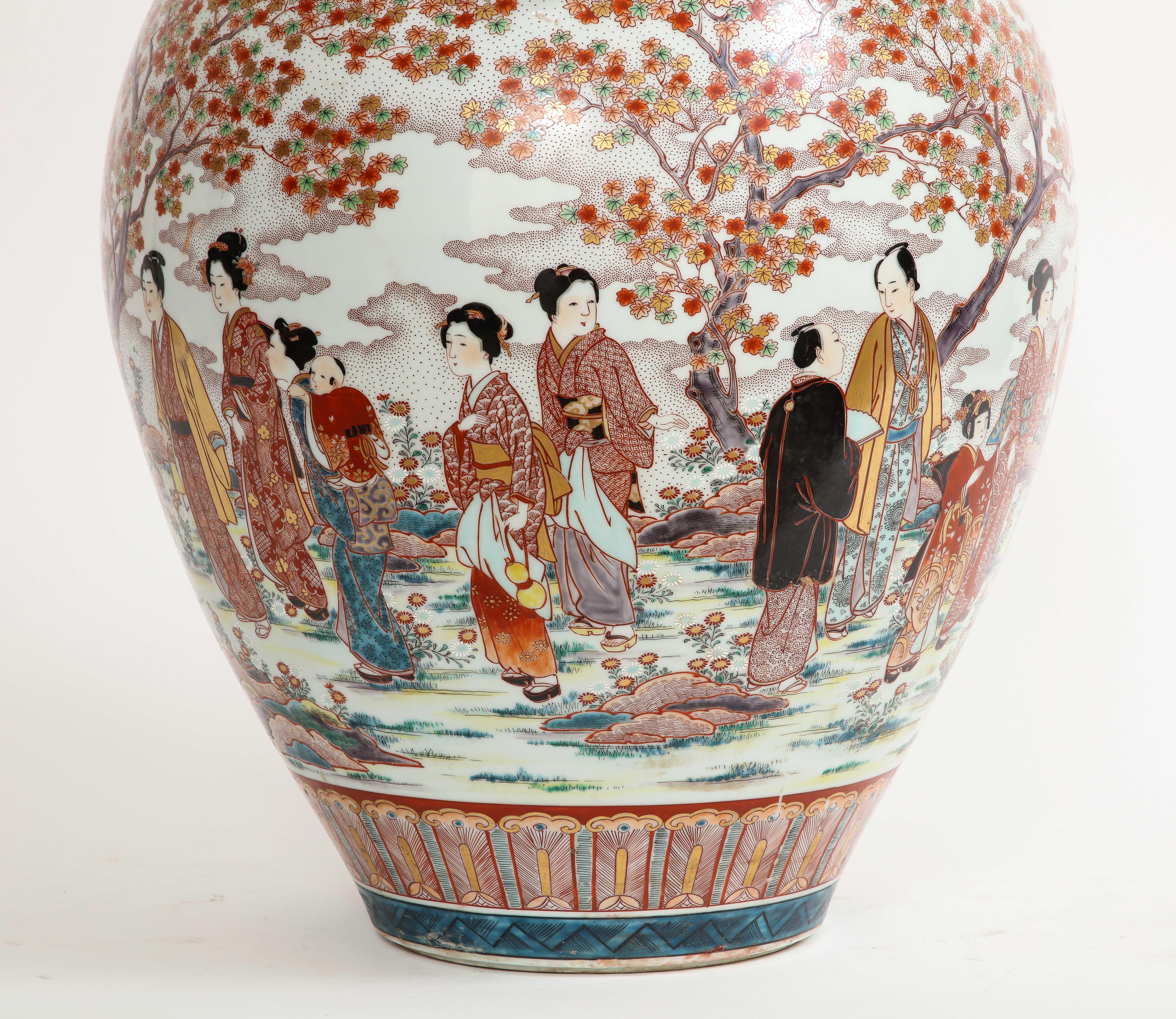 Early 20th Century Monumental Japanese Kutani Porcelain Vase, Meiji/Taisho Period, Signed For Sale