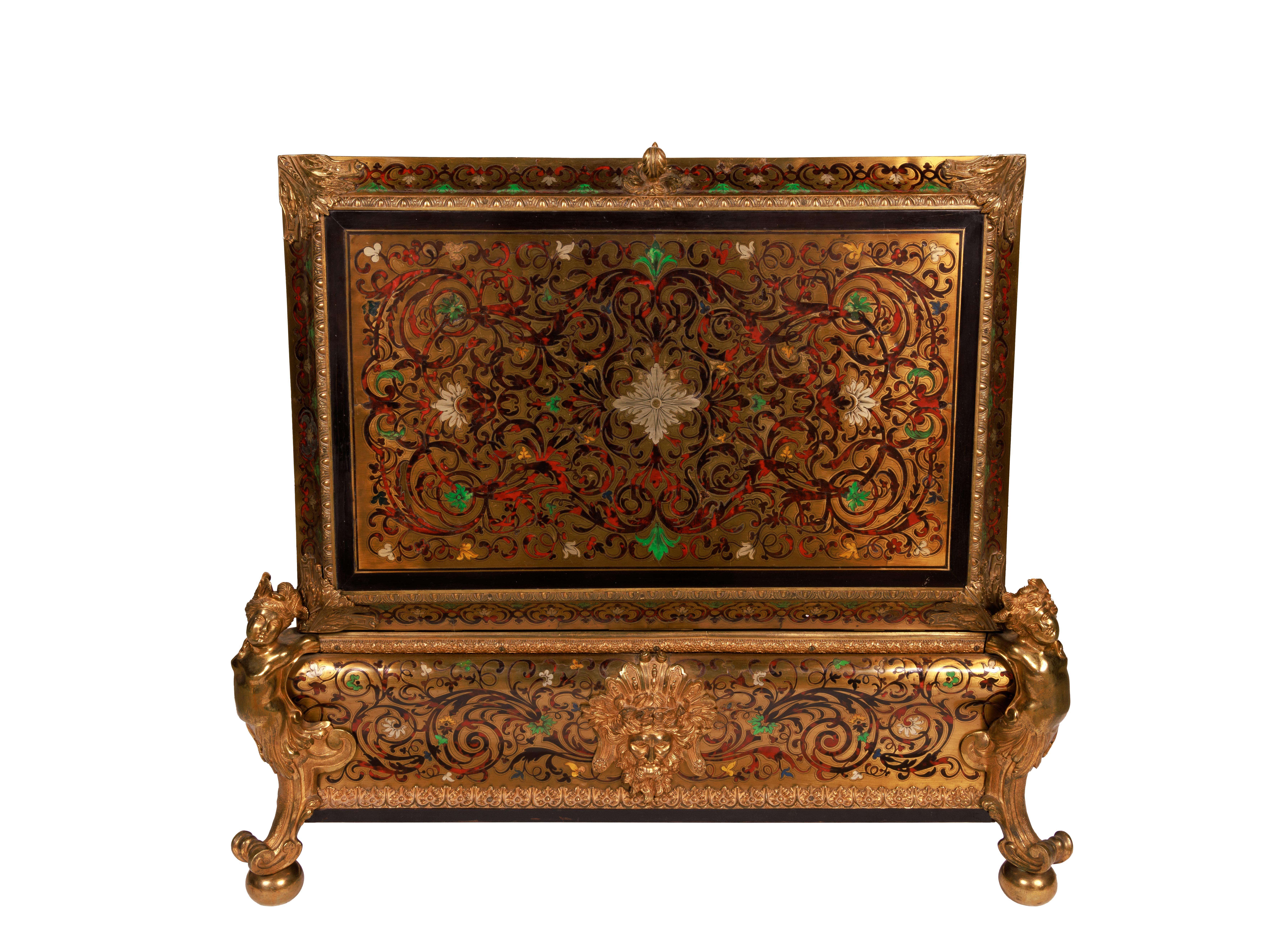 Boîte à coffret monumentale de style Louis XIV en marqueterie de Boulle montée sur bronze doré en vente 6