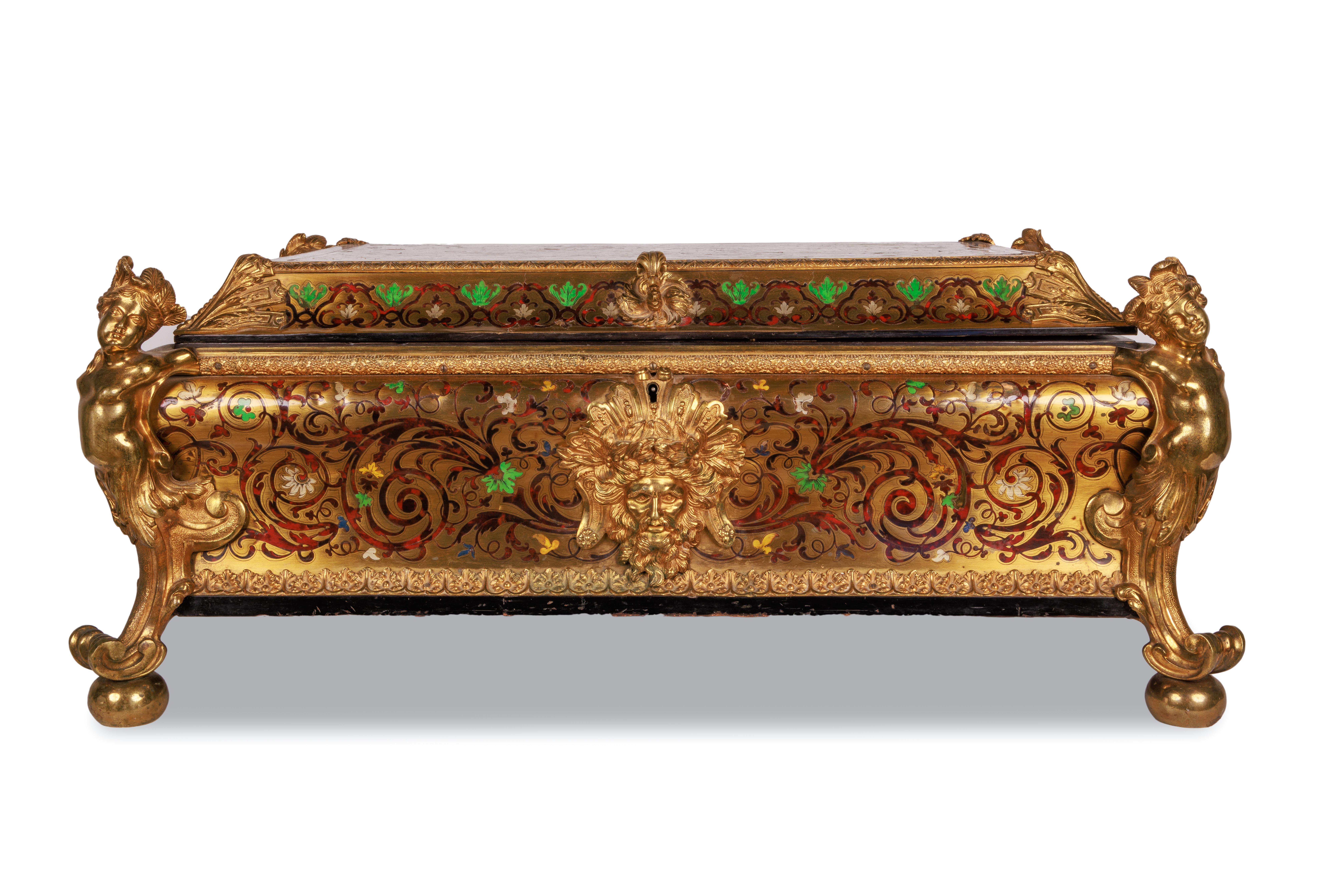 Boîte à coffret monumentale de style Louis XIV en marqueterie de Boulle montée sur bronze doré en vente 8