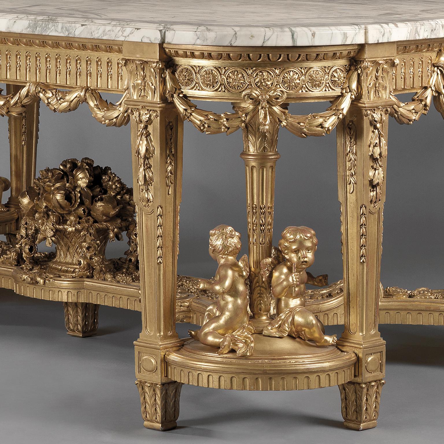 Français Monumentale table centrale en bois doré de style Louis XVI par François Linke, vers 1914 en vente