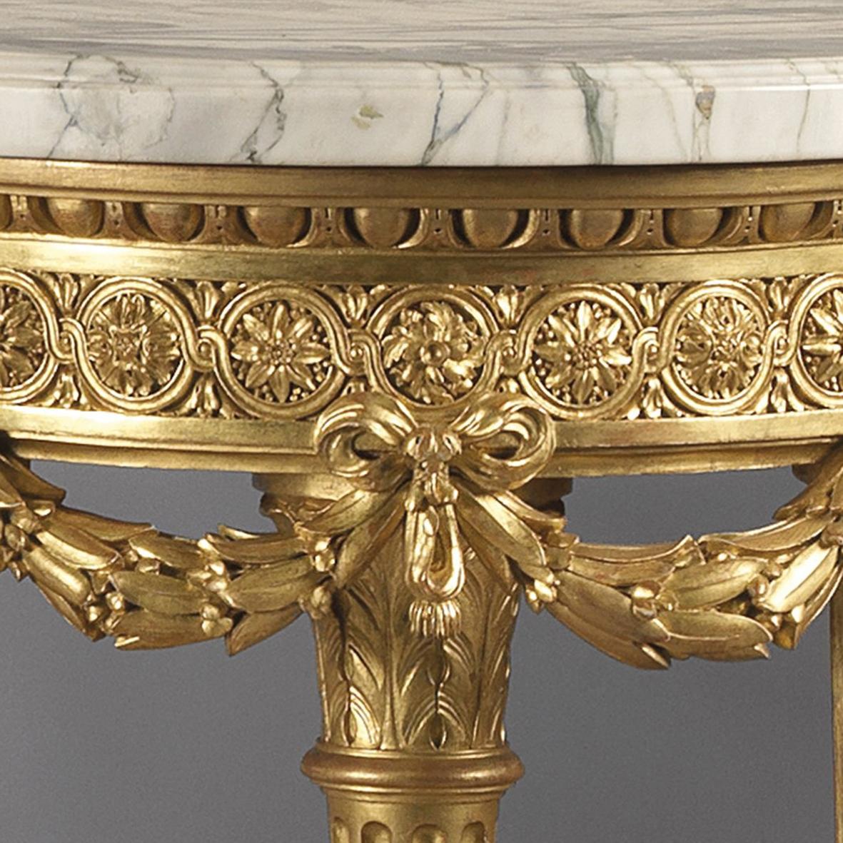 Marble Monumental Louis XVI Style Giltwood Centre Table by François Linke, circa 1914 For Sale