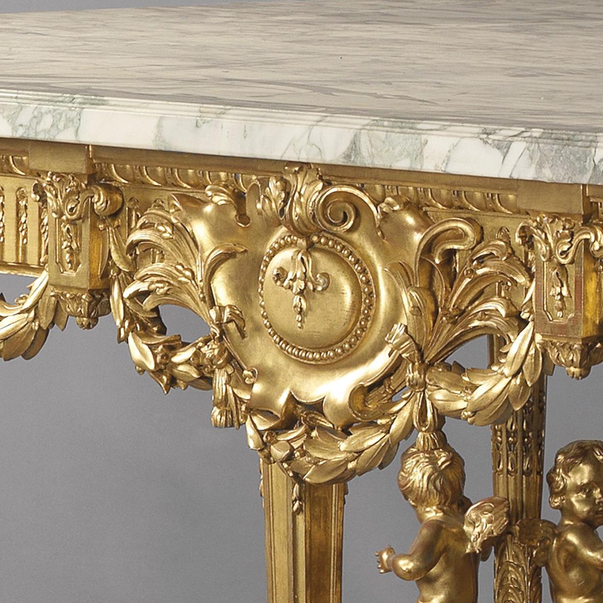 Monumentale table centrale en bois doré de style Louis XVI par François Linke, vers 1914 en vente 3