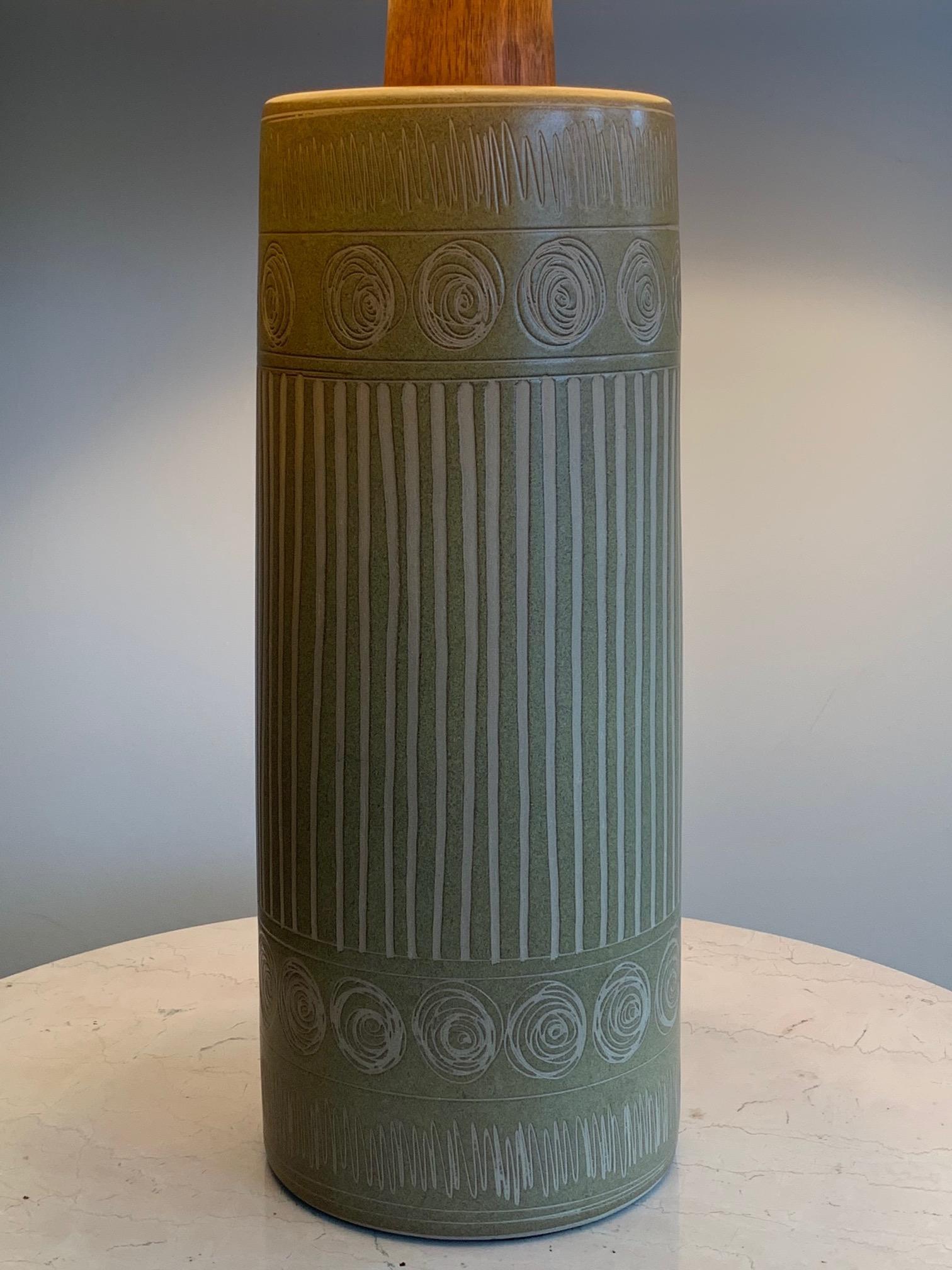 Ceramic Monumental Martz Lamp with Sgraffito Decoration For Sale