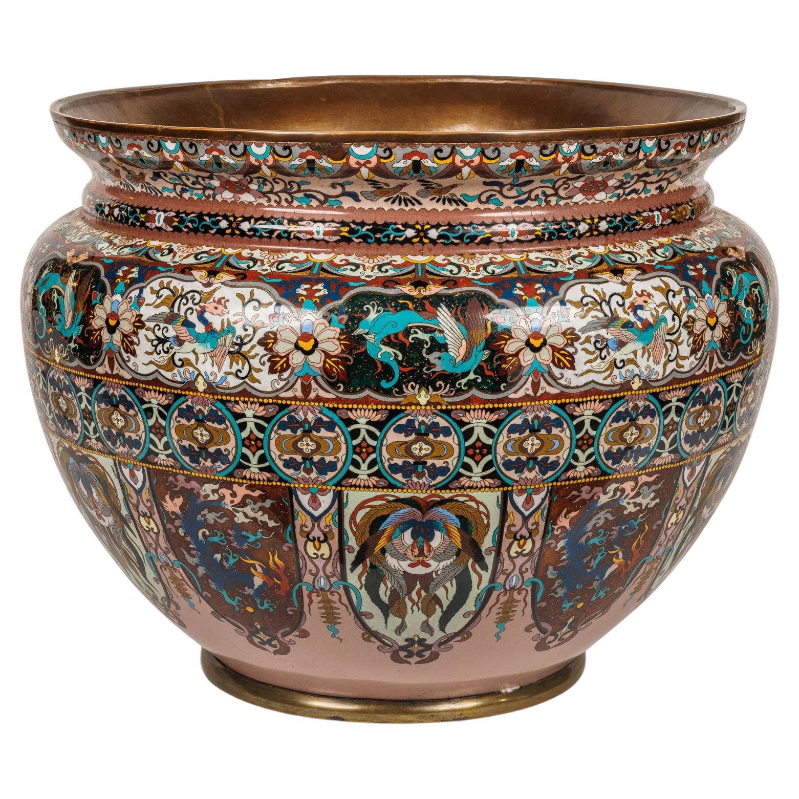 Monumental Meiji Period Japanese Cloisonne Enamel Jardiniere