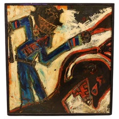 A monumental mid century original art brut painting, signed by artist, 20th c