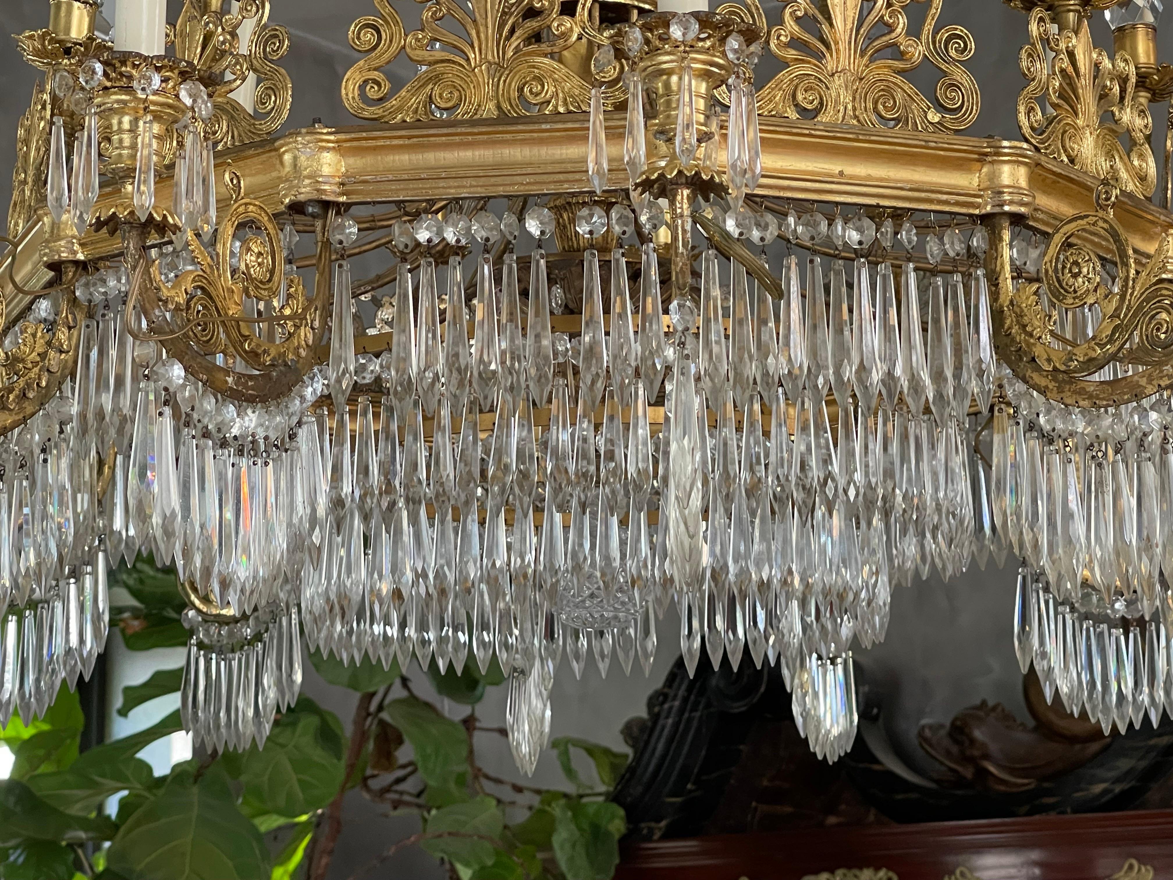 Metal Monumental Neo-Classical 18 Arm Chandelier, circa 1825, Designed by Schinkel For Sale
