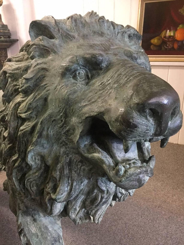 English Monumental Pair of 19th Century Lifesize Bronze Lions For Sale