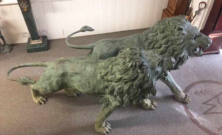 Monumental Pair of 19th Century Lifesize Bronze Lions In Excellent Condition For Sale In London, GB