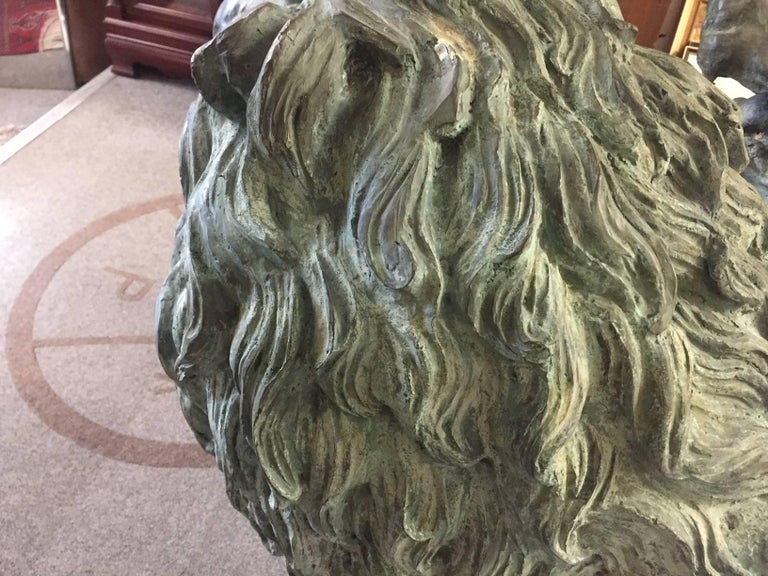 Monumental Pair of 19th Century Lifesize Bronze Lions For Sale 1