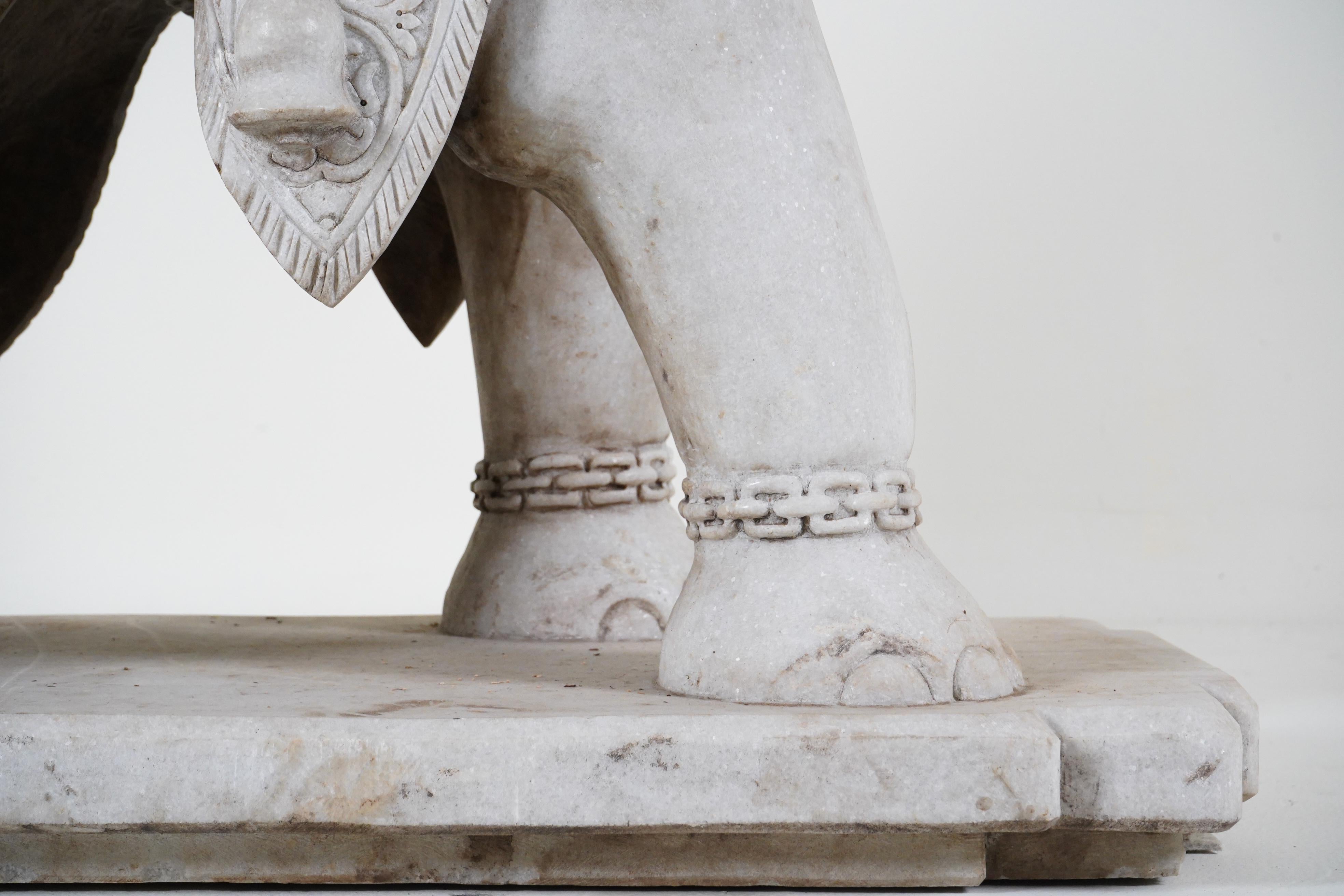 A Monumental Pair of  Carved Marble Elephants  For Sale 11