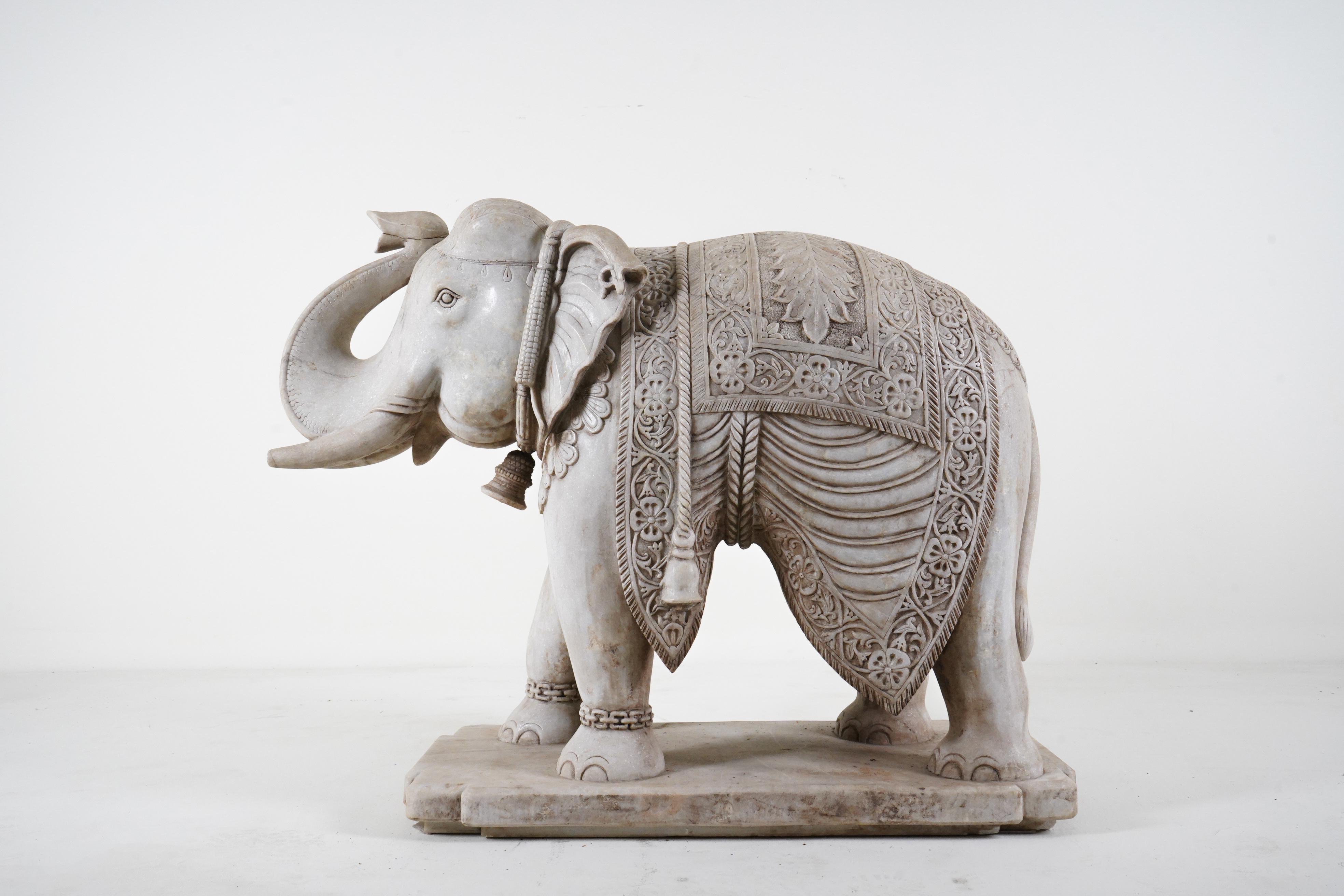 A Monumental Pair of  Carved Marble Elephants  In Good Condition For Sale In Chicago, IL