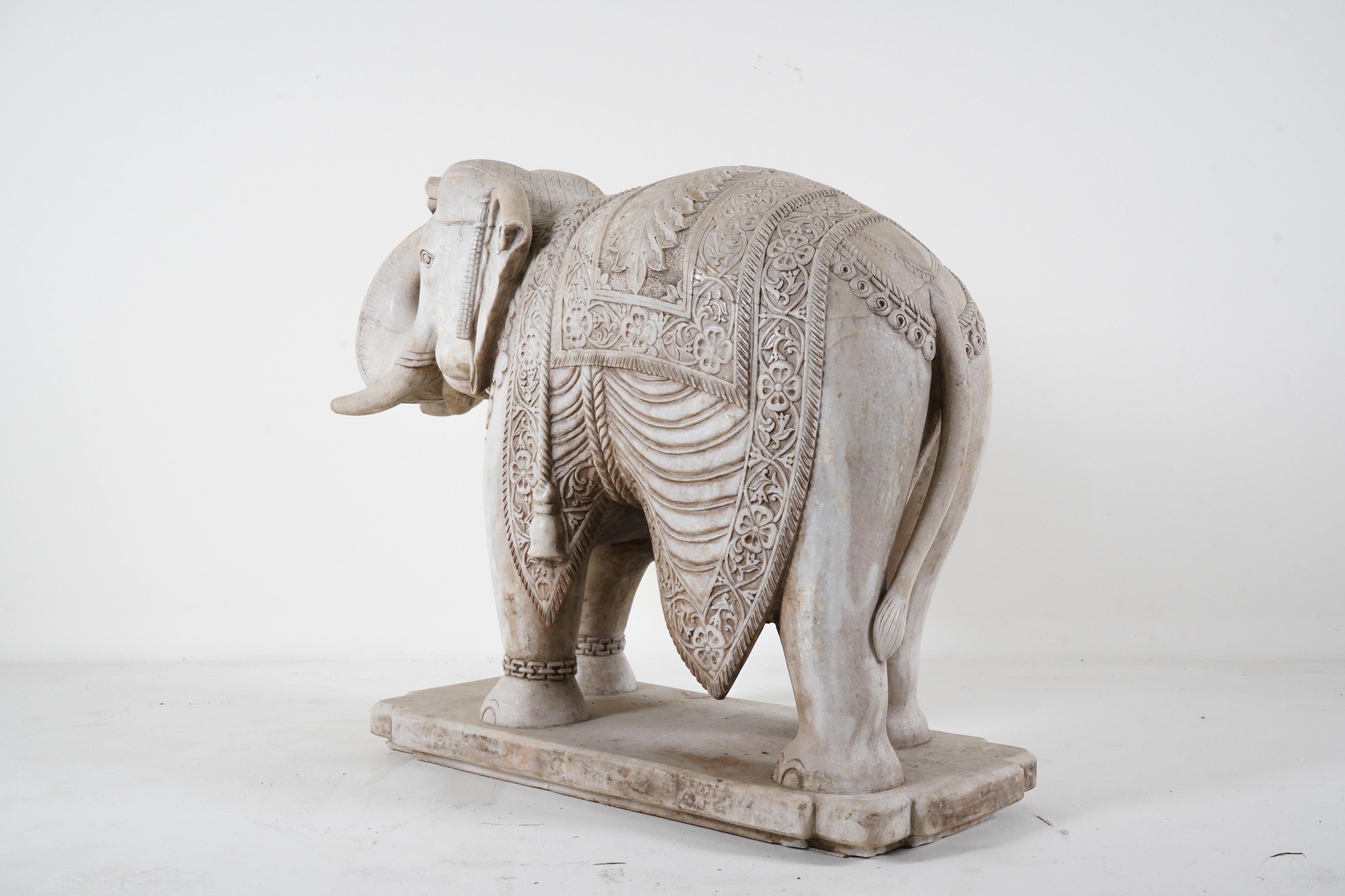Contemporary A Monumental Pair of  Carved Marble Elephants  For Sale