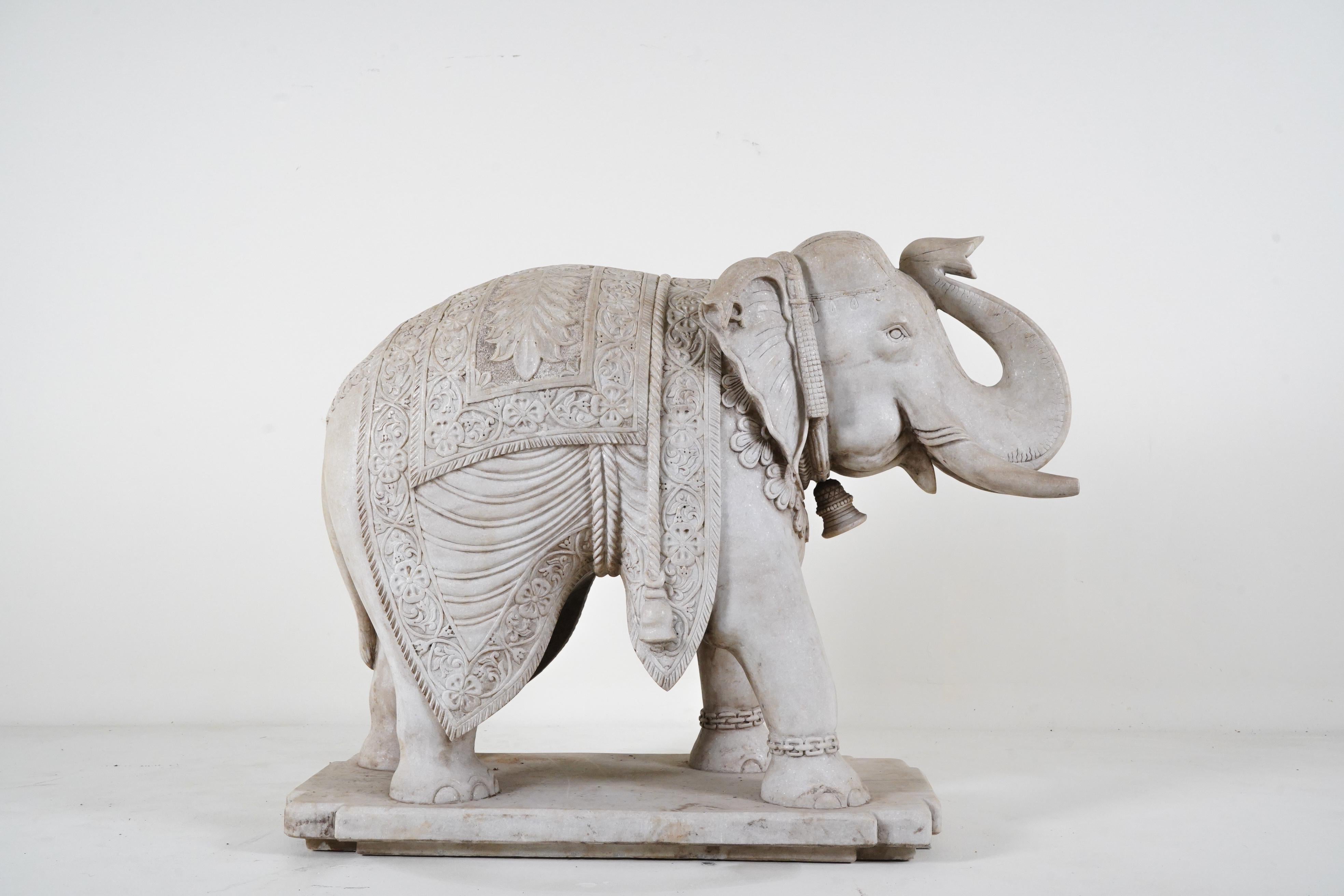 A Monumental Pair of  Carved Marble Elephants  For Sale 1
