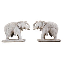 A Monumental Pair of  Carved Marble Elephants 