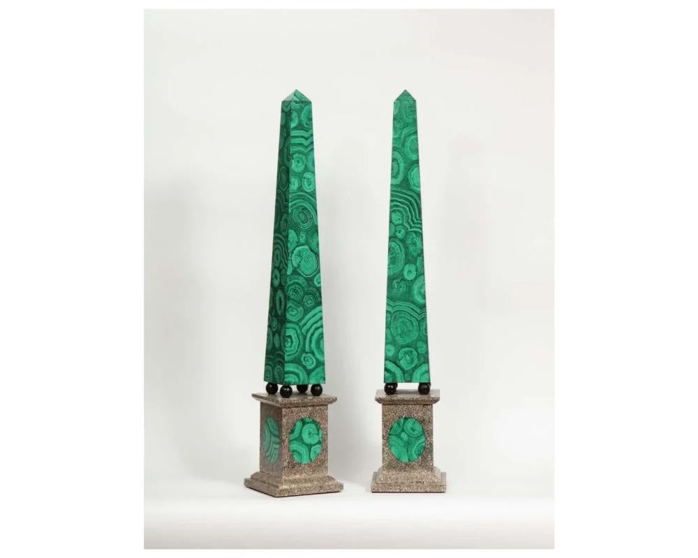 A Monumental Pair of Faux Malachite Painted Obelisks 6