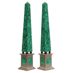 A Monumental Pair of Faux Malachite Painted Obelisks