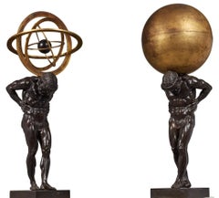 Monumental Pair of Gilt and Patinated Bronze Atlas Figures Sculptures