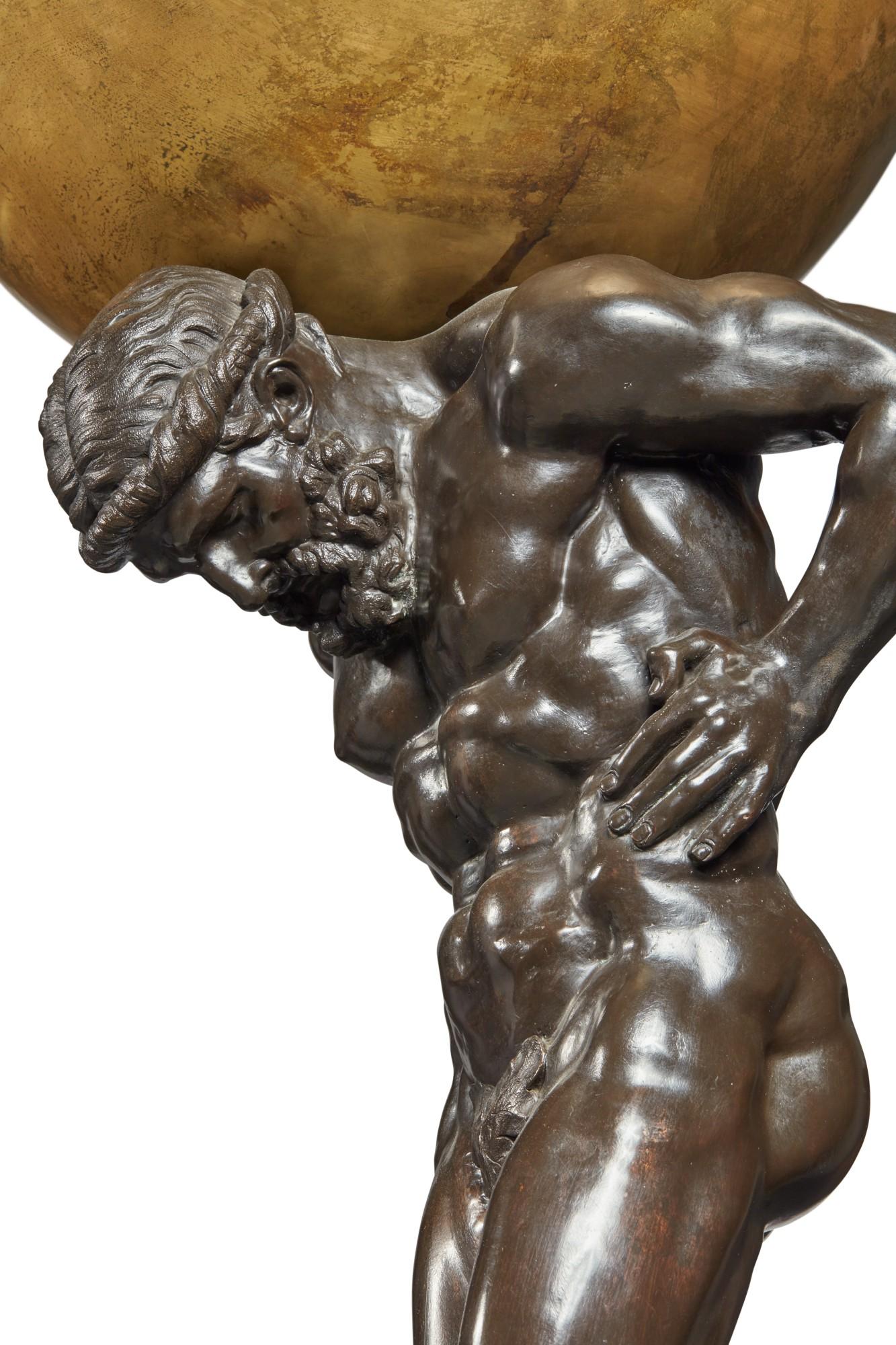 Monumental Pair of Gilt and Patinated Bronze Atlas Figures Sculptures In Good Condition In Queens, NY