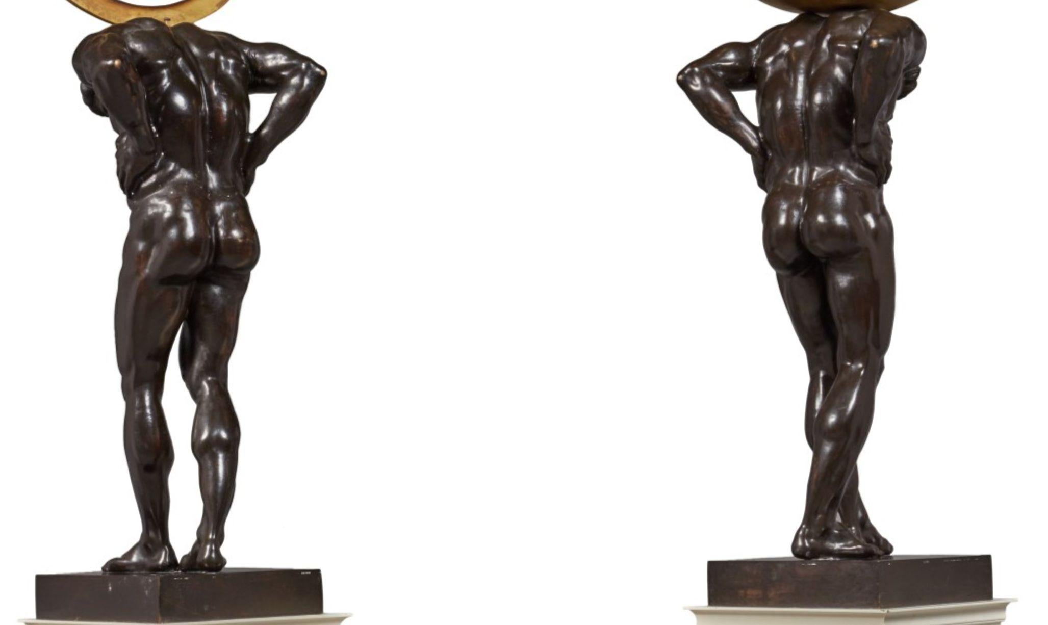 Monumental Pair of Gilt and Patinated Bronze Atlas Figures Sculptures 2