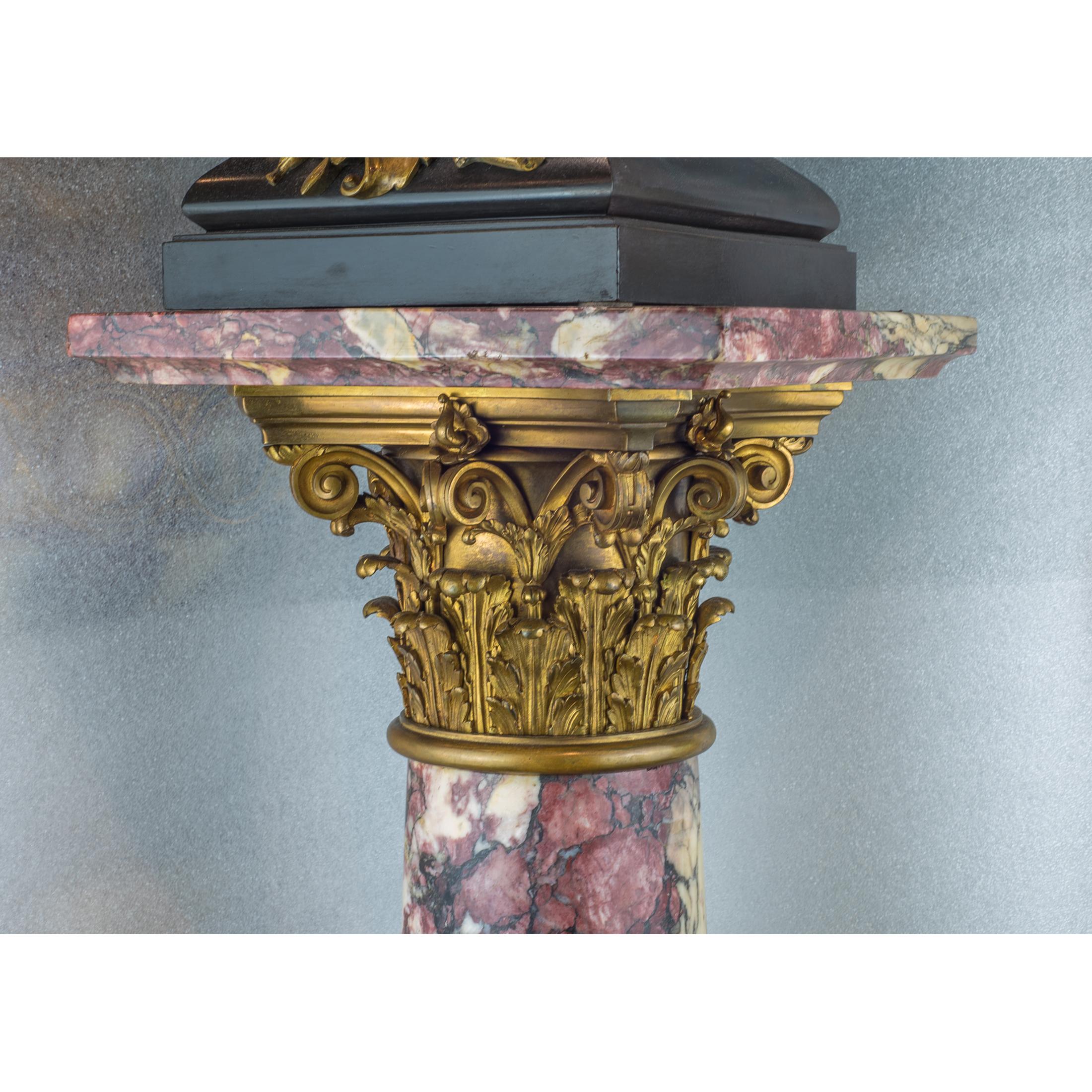 French Monumental Pair of Gilt Bronze Mounted Marble Pedestal For Sale