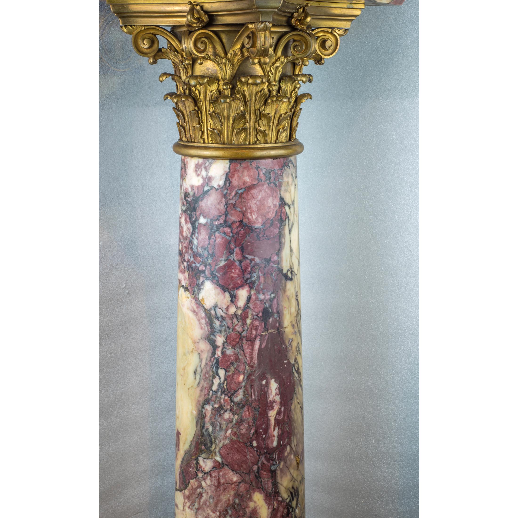 Monumental Pair of Gilt Bronze Mounted Marble Pedestal In Good Condition For Sale In New York, NY