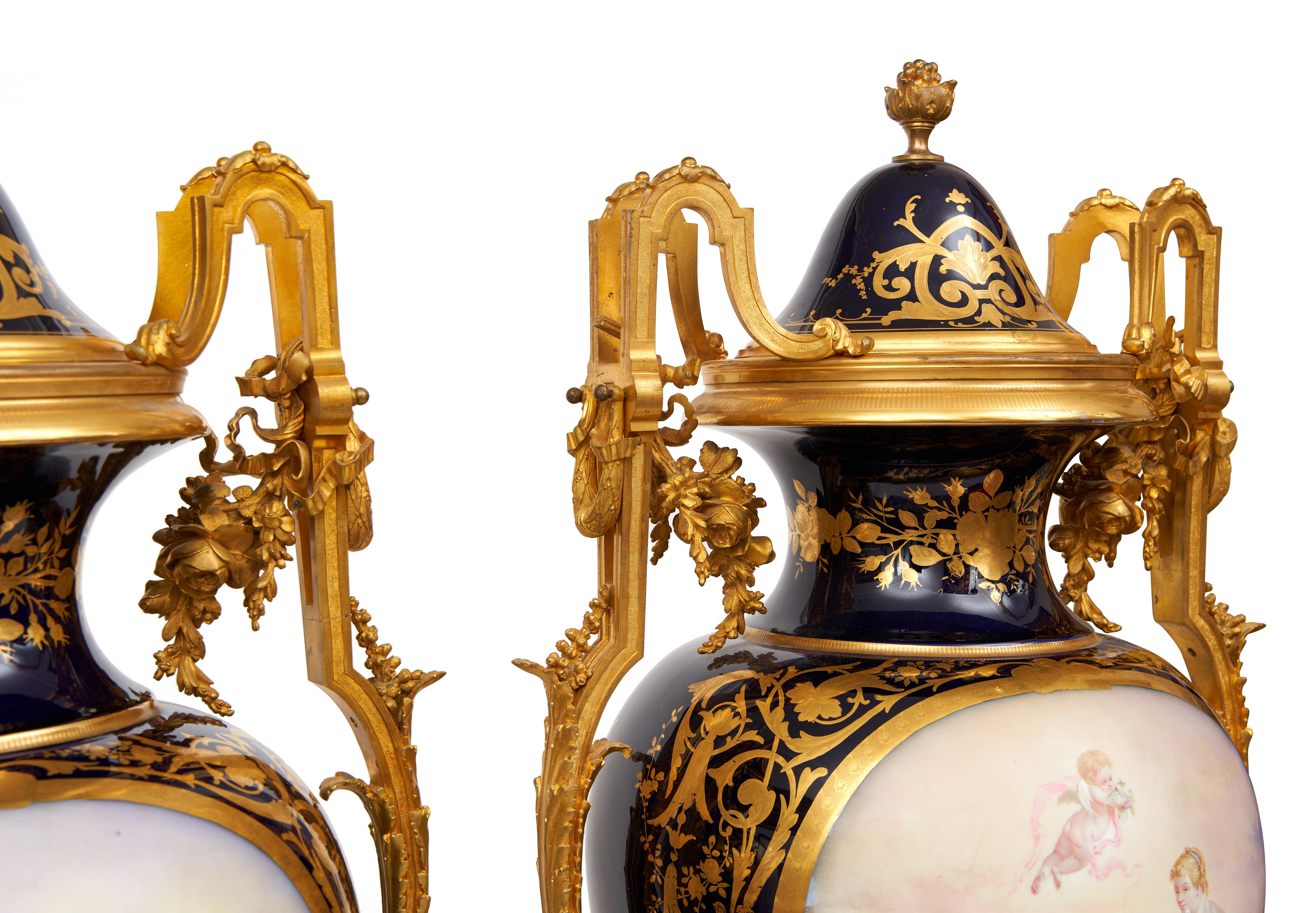 A Monumental Pair Of Late 19th/Early 20th Century Sevres Style Porcelain And Orm For Sale 5