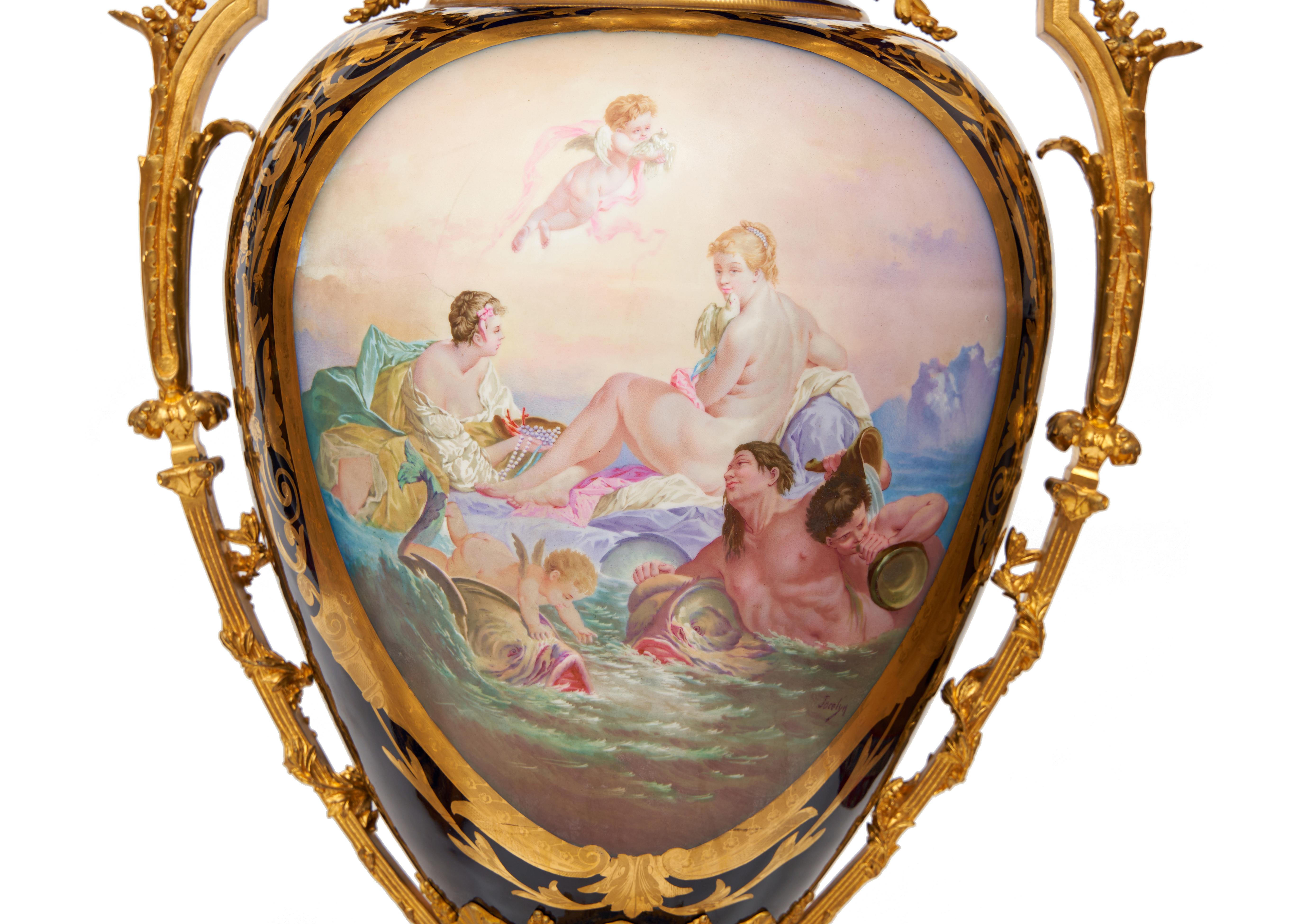 A Monumental Pair Of Late 19th/Early 20th Century Sevres Style Porcelain And Orm For Sale 5