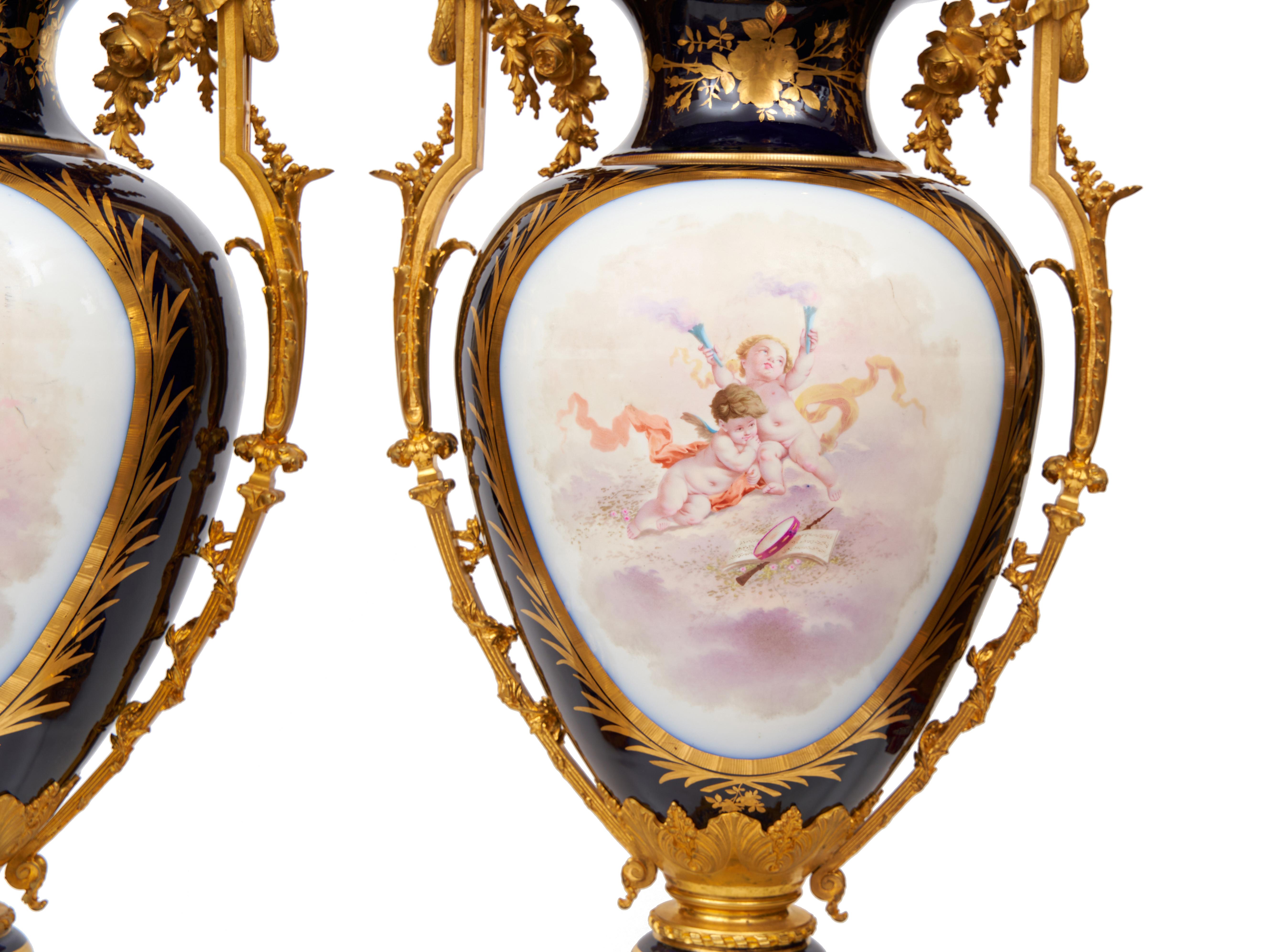 A Monumental Pair Of Late 19th/Early 20th Century Sevres Style Porcelain And Orm For Sale 11