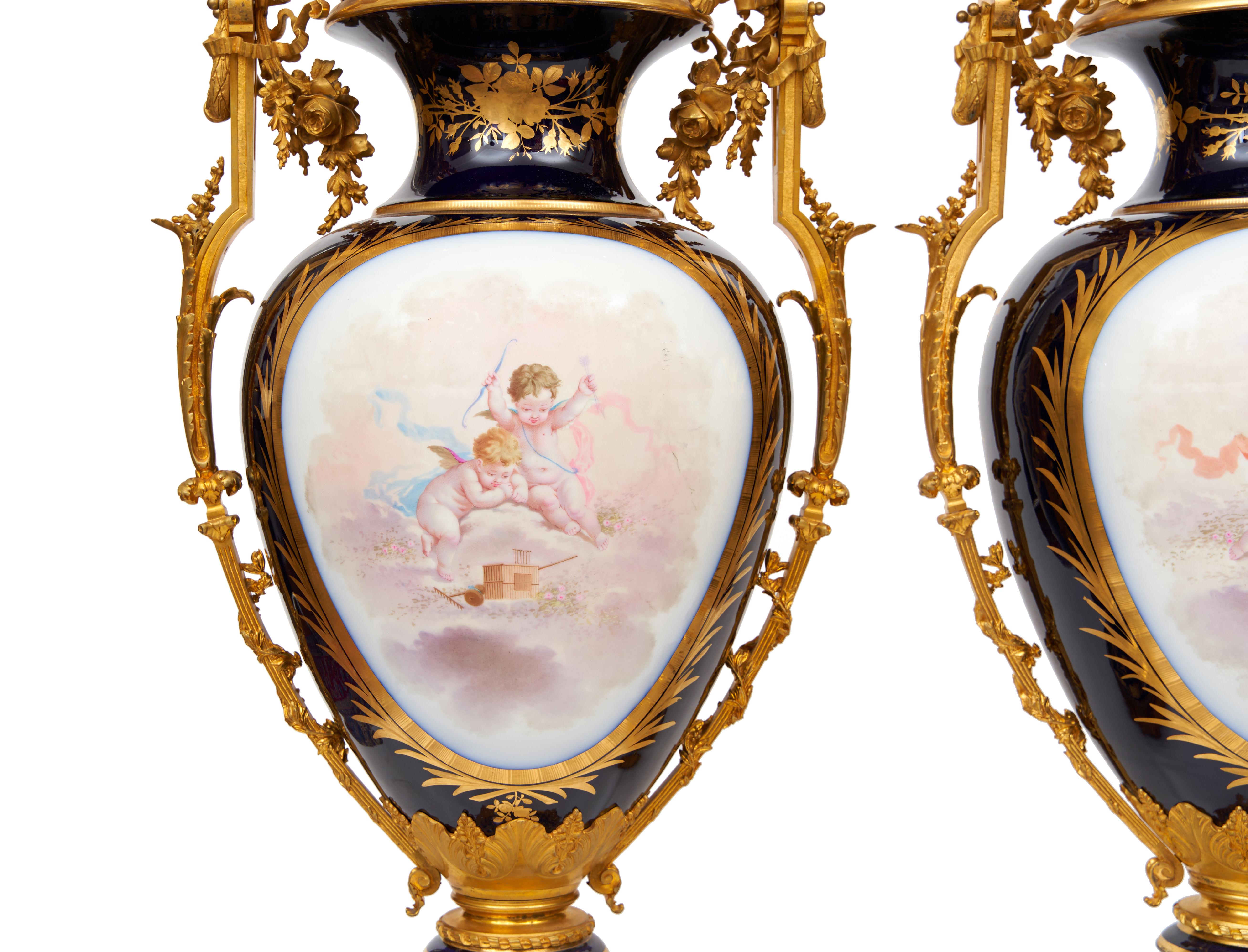 A Monumental Pair Of Late 19th/Early 20th Century Sevres Style Porcelain And Orm For Sale 12