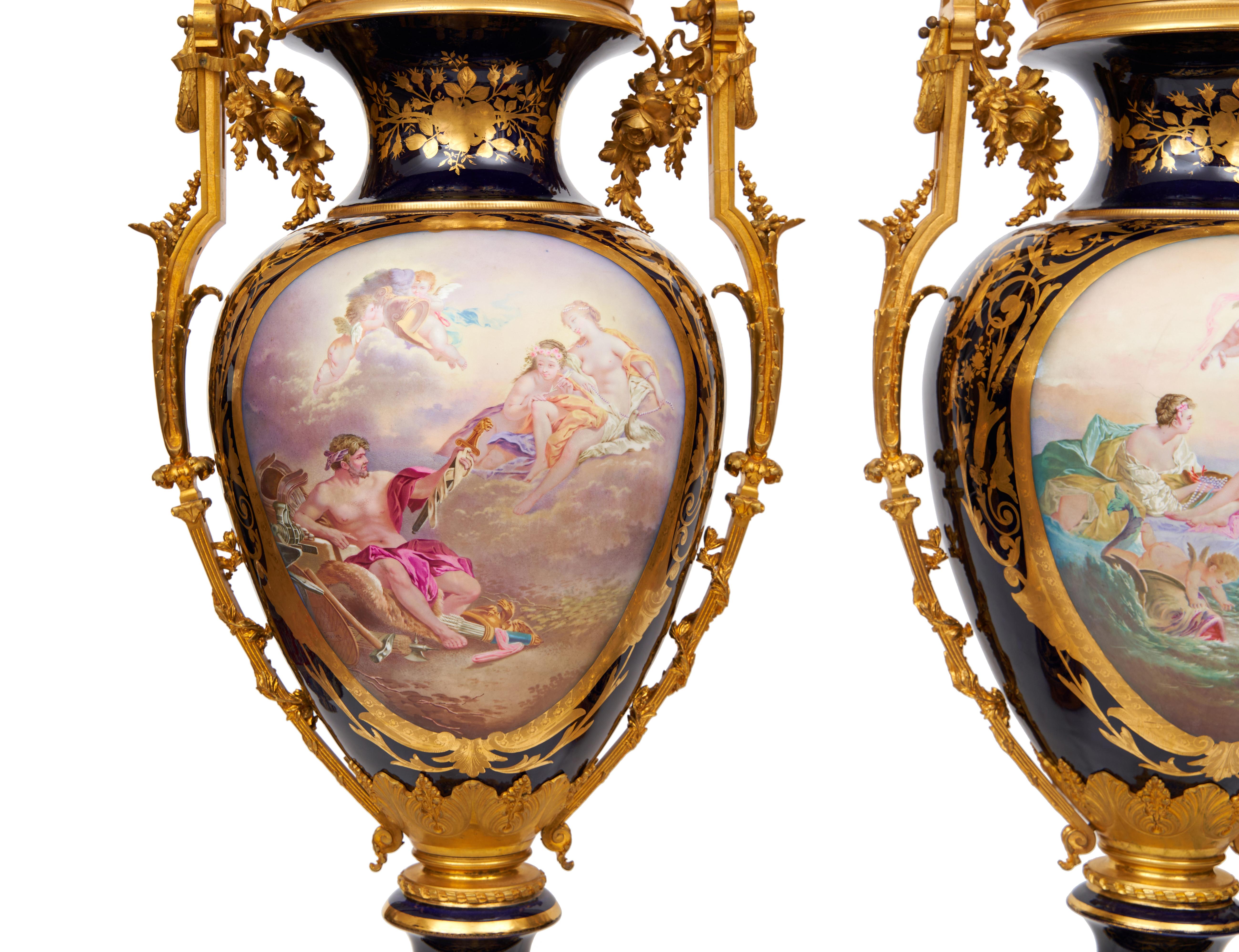 A Monumental Pair Of Late 19th/Early 20th Century Sevres Style Porcelain And Orm In Good Condition For Sale In London, GB