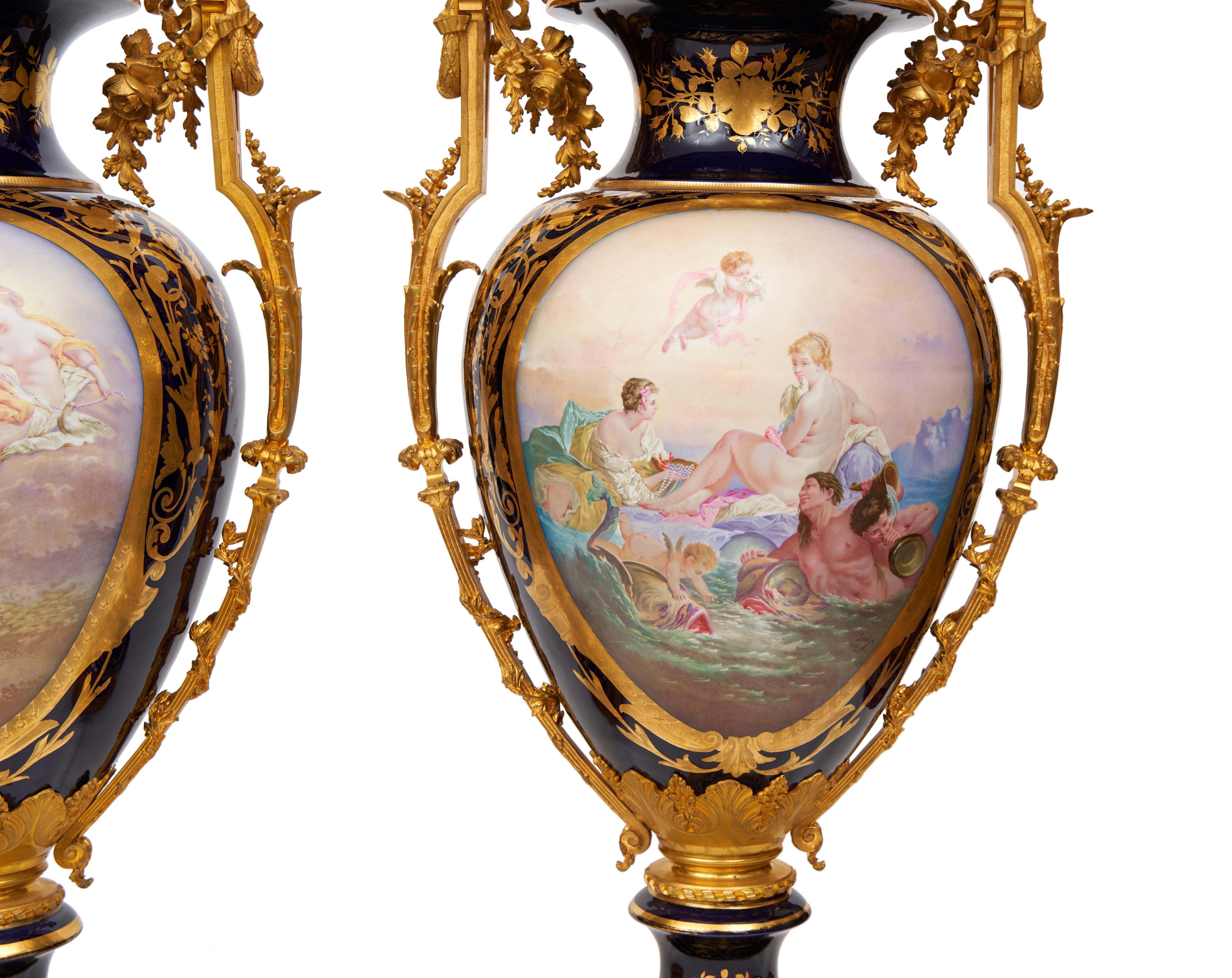 A Monumental Pair Of Late 19th/Early 20th Century Sevres Style Porcelain And Orm In Good Condition For Sale In London, GB
